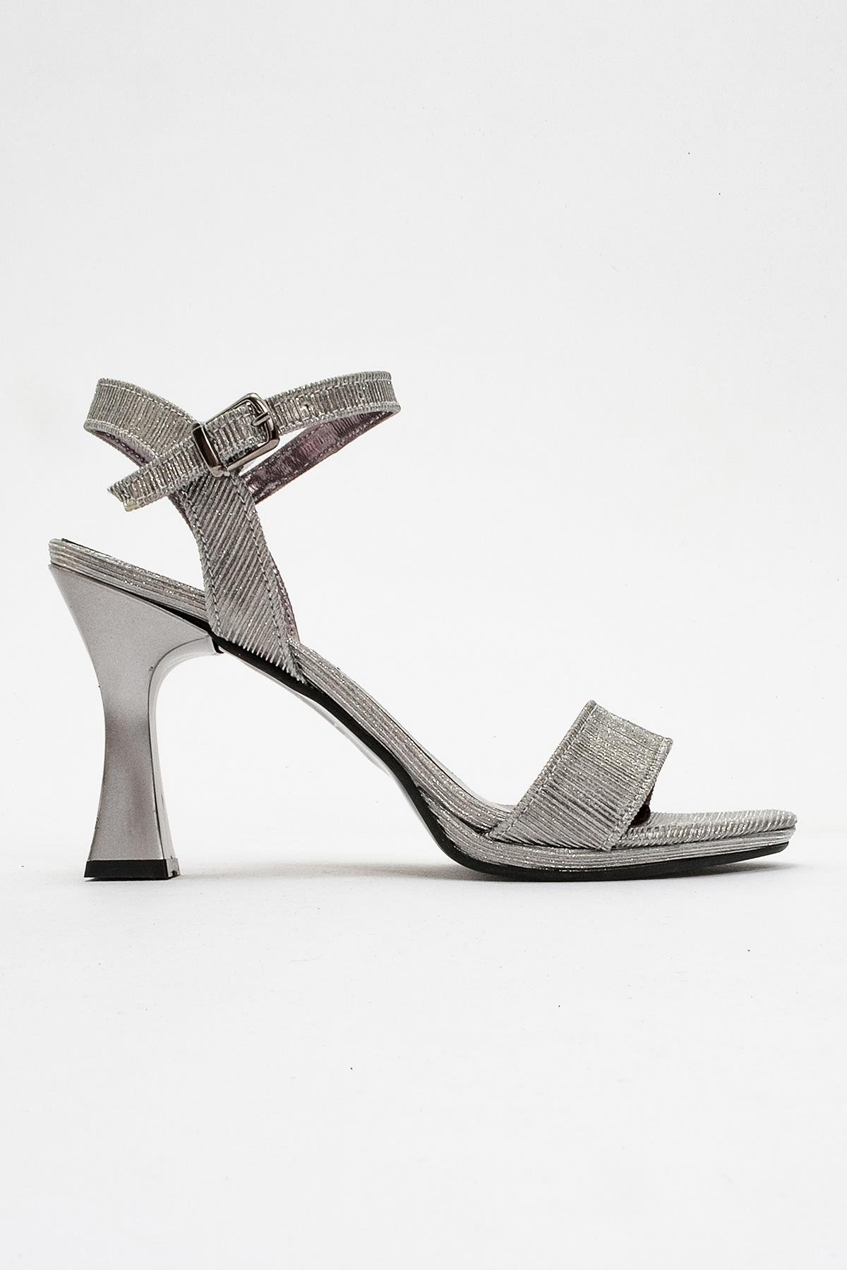 Kadın Simli Topuklu Sandalet PLATİN SİM - Görsel 2