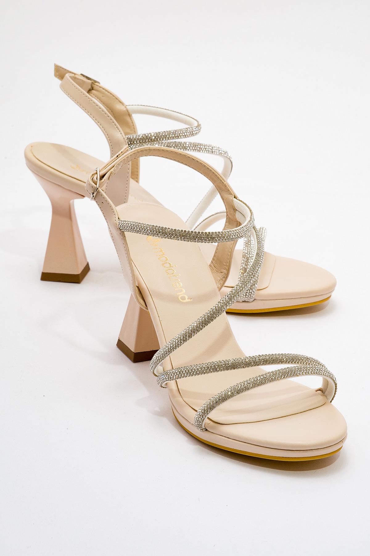 Çapraz Taşlı Kadın Topuklu Sandalet TEN CİLT - Görsel 3