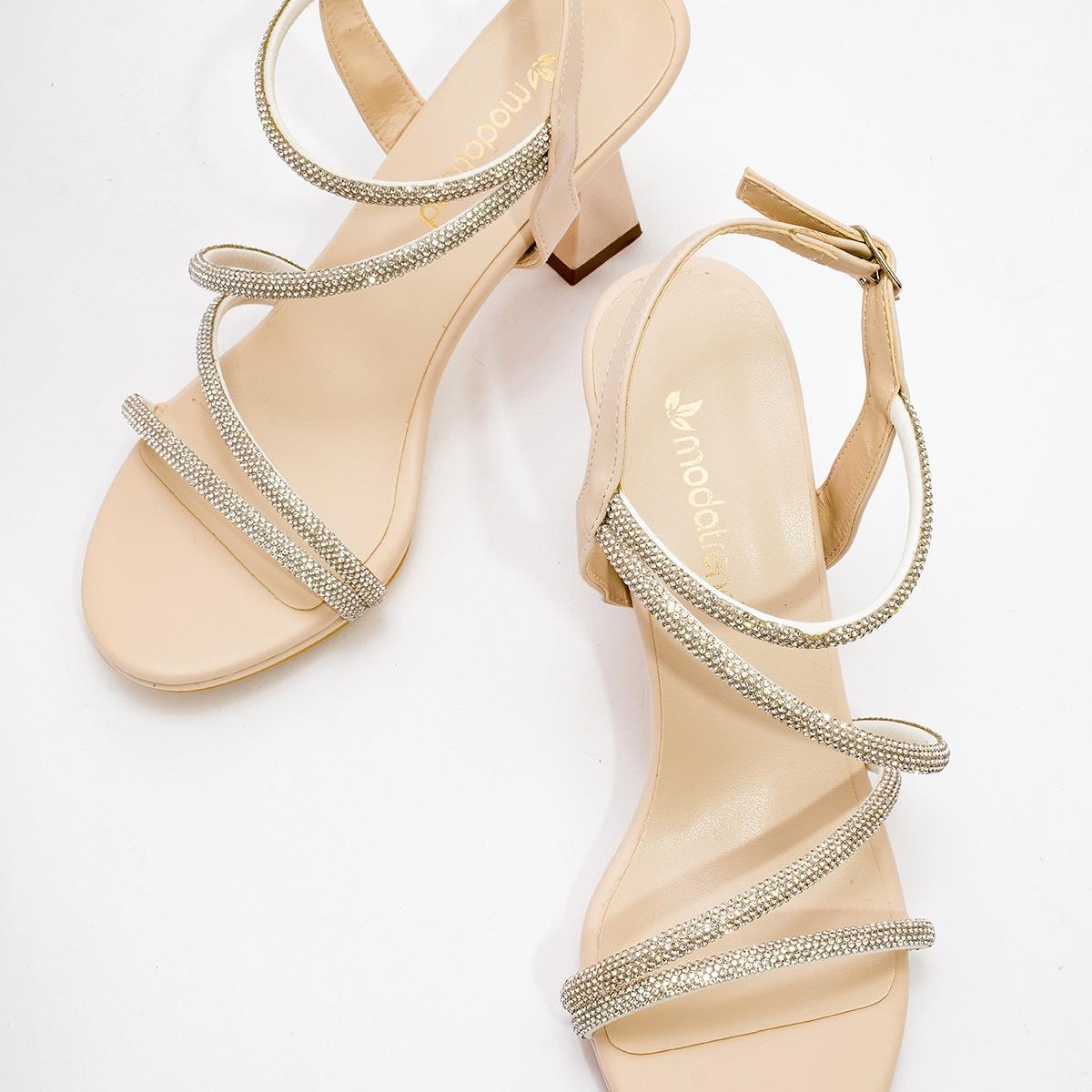 Çapraz Taşlı Kadın Topuklu Sandalet TEN CİLT - Görsel 7