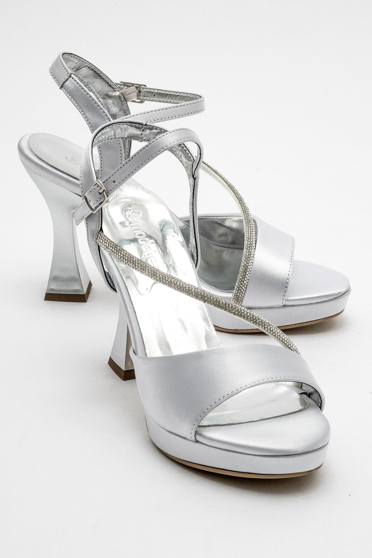 Kadın Taşlı Platform Topuklu Ayakkabı GÜMÜŞ SATEN - Görsel 3
