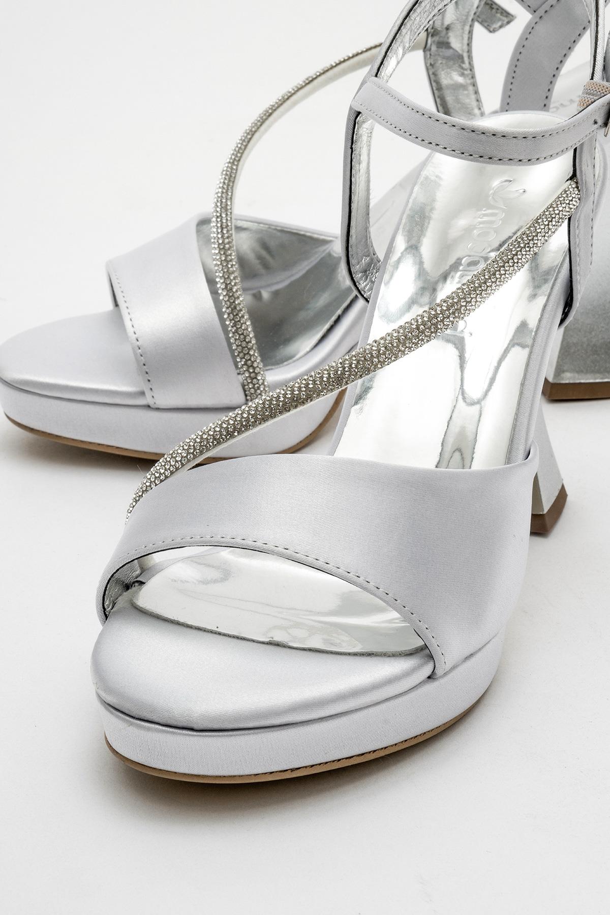 Kadın Taşlı Platform Topuklu Ayakkabı GÜMÜŞ SATEN - Görsel 4