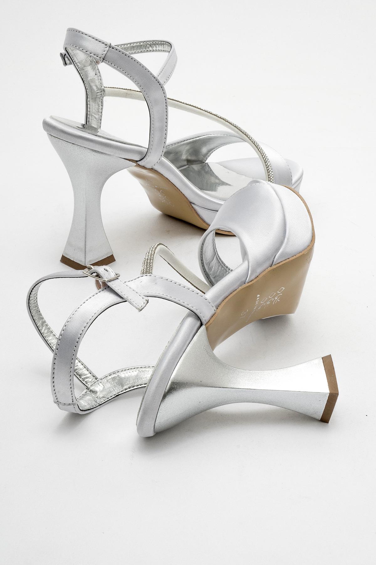 Kadın Taşlı Platform Topuklu Ayakkabı GÜMÜŞ SATEN - Görsel 5
