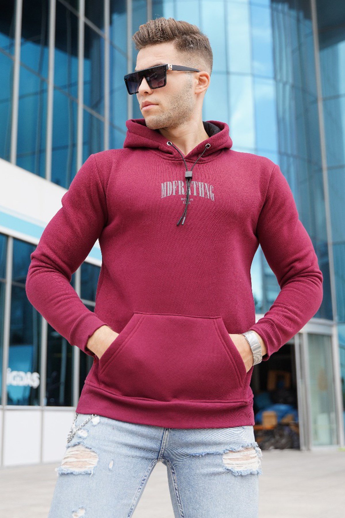 Bordo Kapüşonlu Sweatshirt 5331