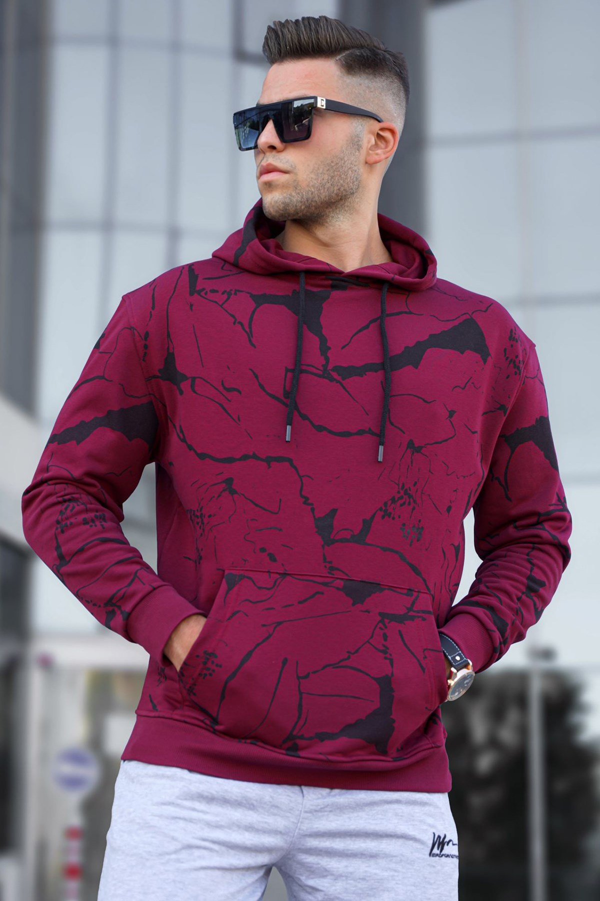 Bordo Kapüşonlu Sweatshirt 5324