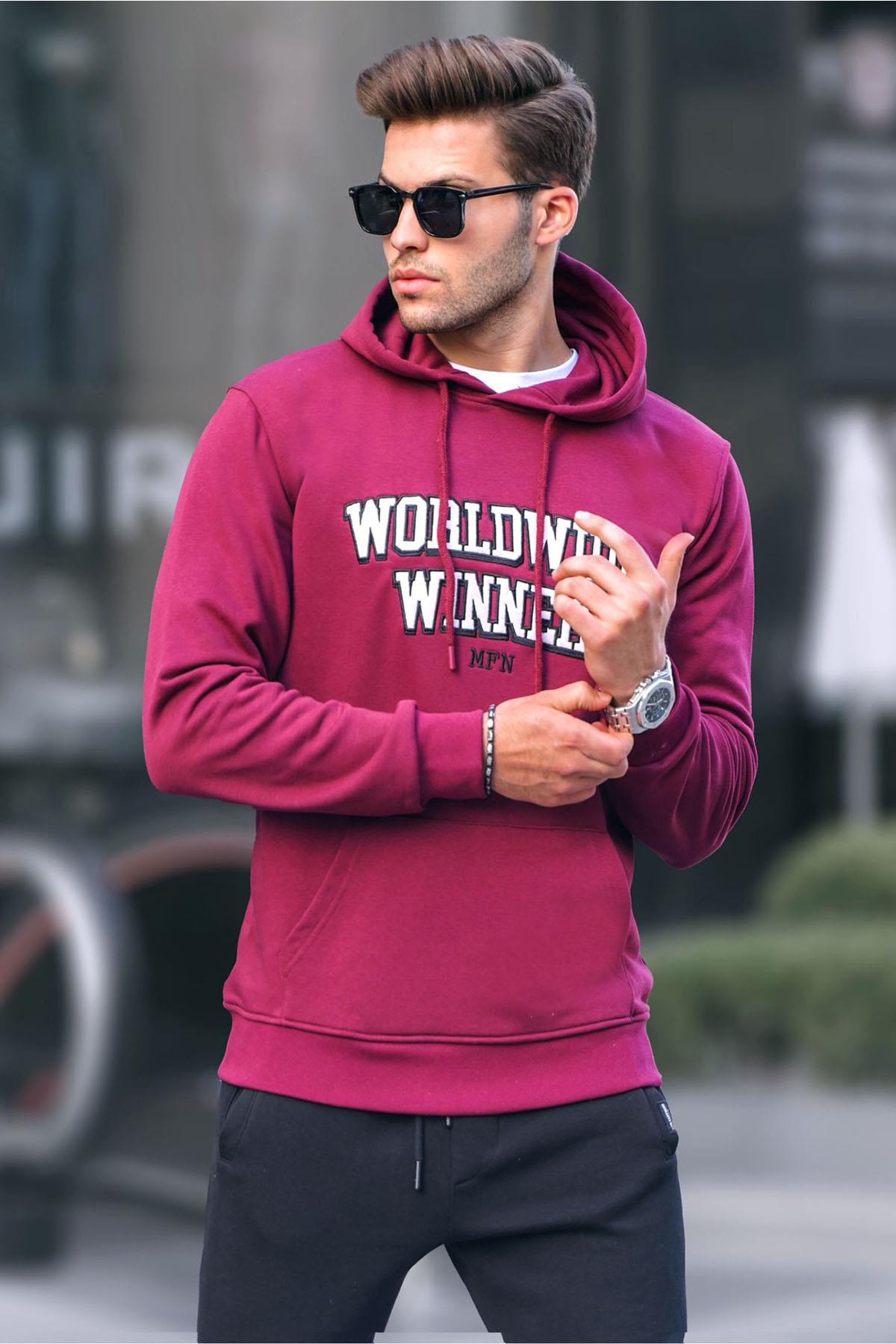 Bordo Baskılı Kapüşonlu Sweatshirt 6149