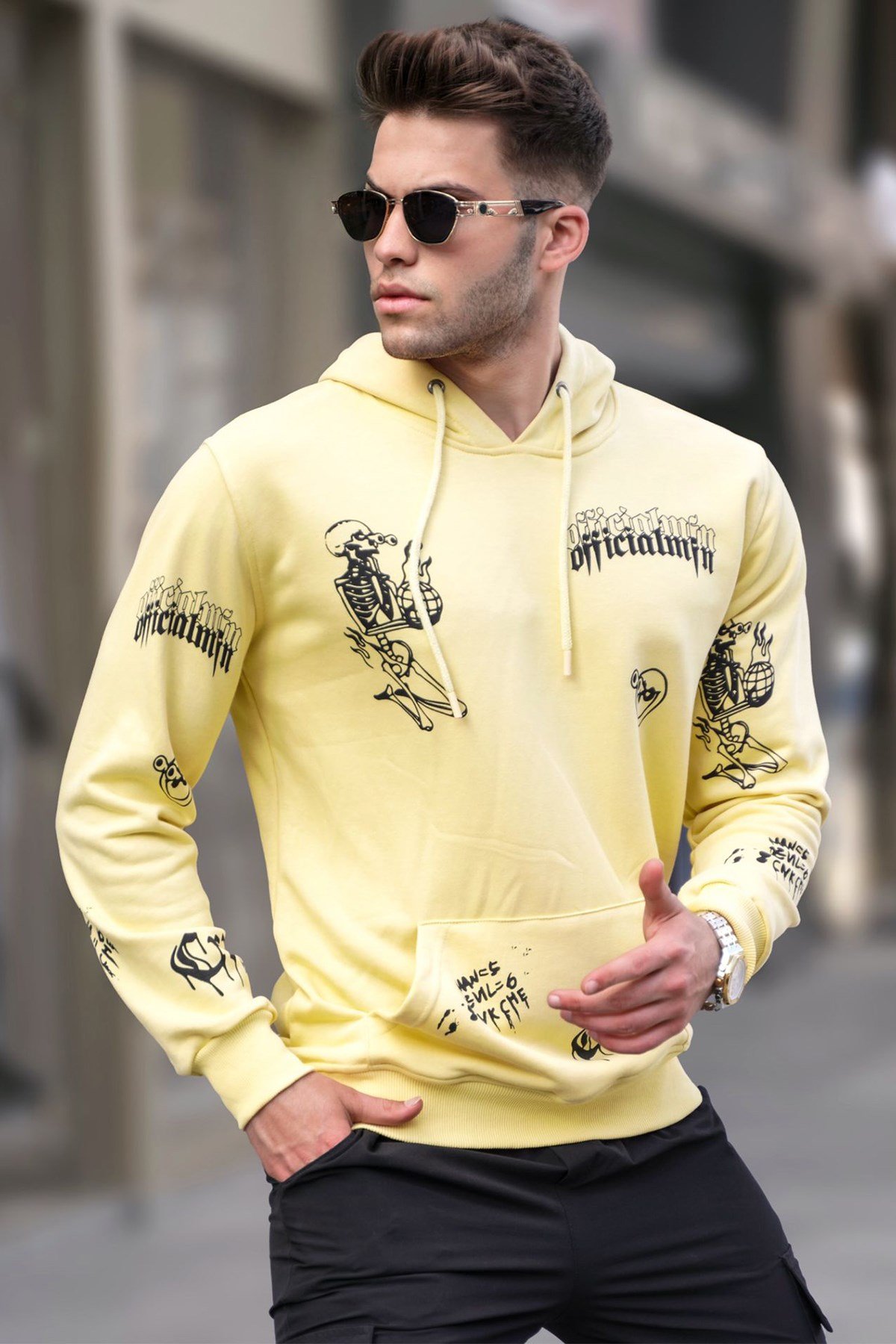 Sarı Baskılı Kapüşonlu Sweatshirt 5895