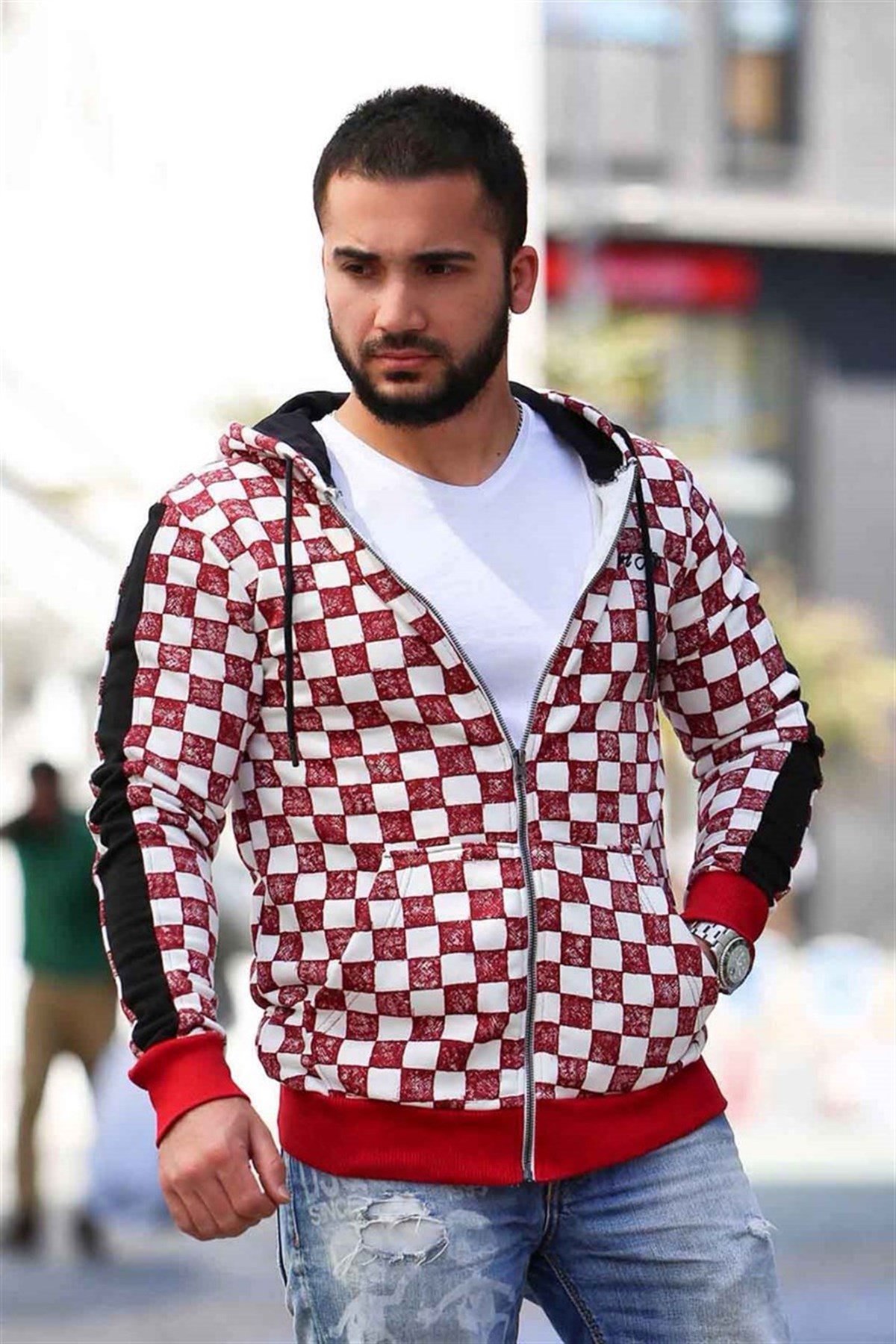 Erkek Bordo Kapşonlu Sweatshirt 2746