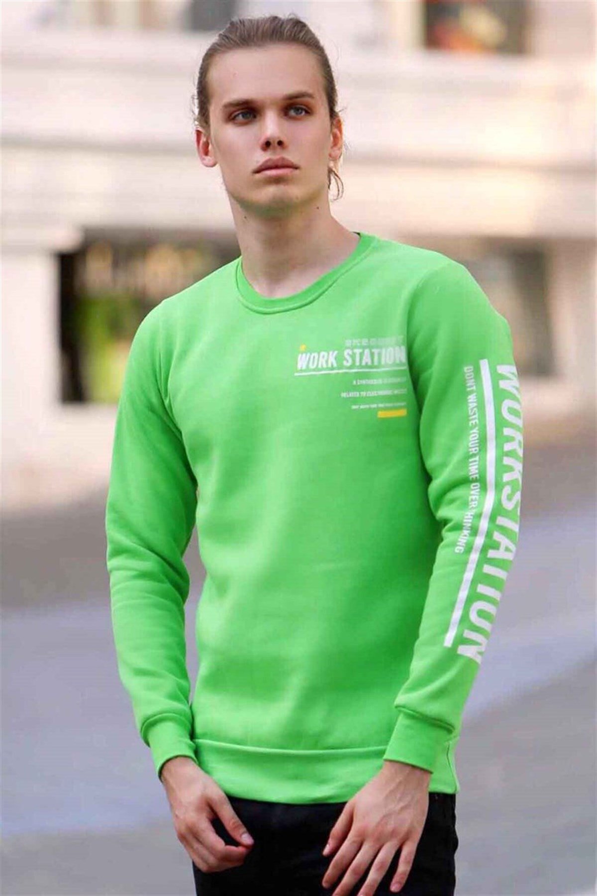 Baskılı Neon Yeşil  Sweatshirt 4161