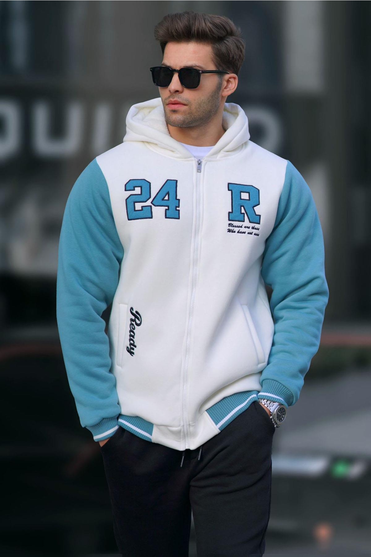 Ekru Baskılı Fermuarlı Erkek Sweatshirt 6155