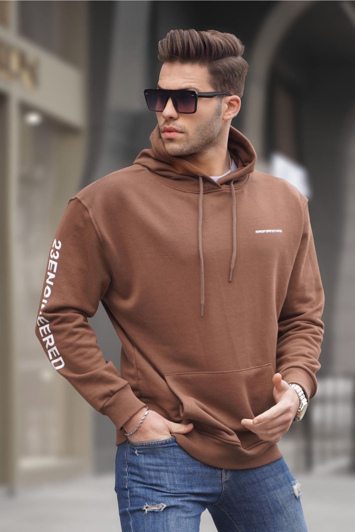 Kahverengi Kapüşonlu Erkek Sweatshirt 6038