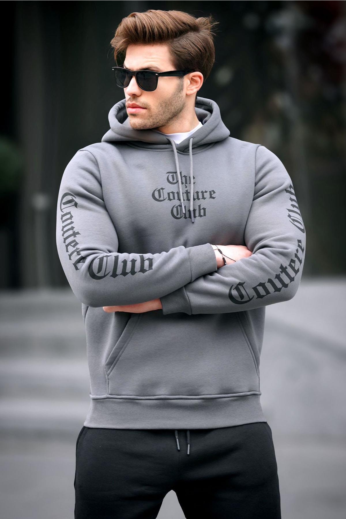 Füme Baskılı Kapşonlu Sweatshirt 2877