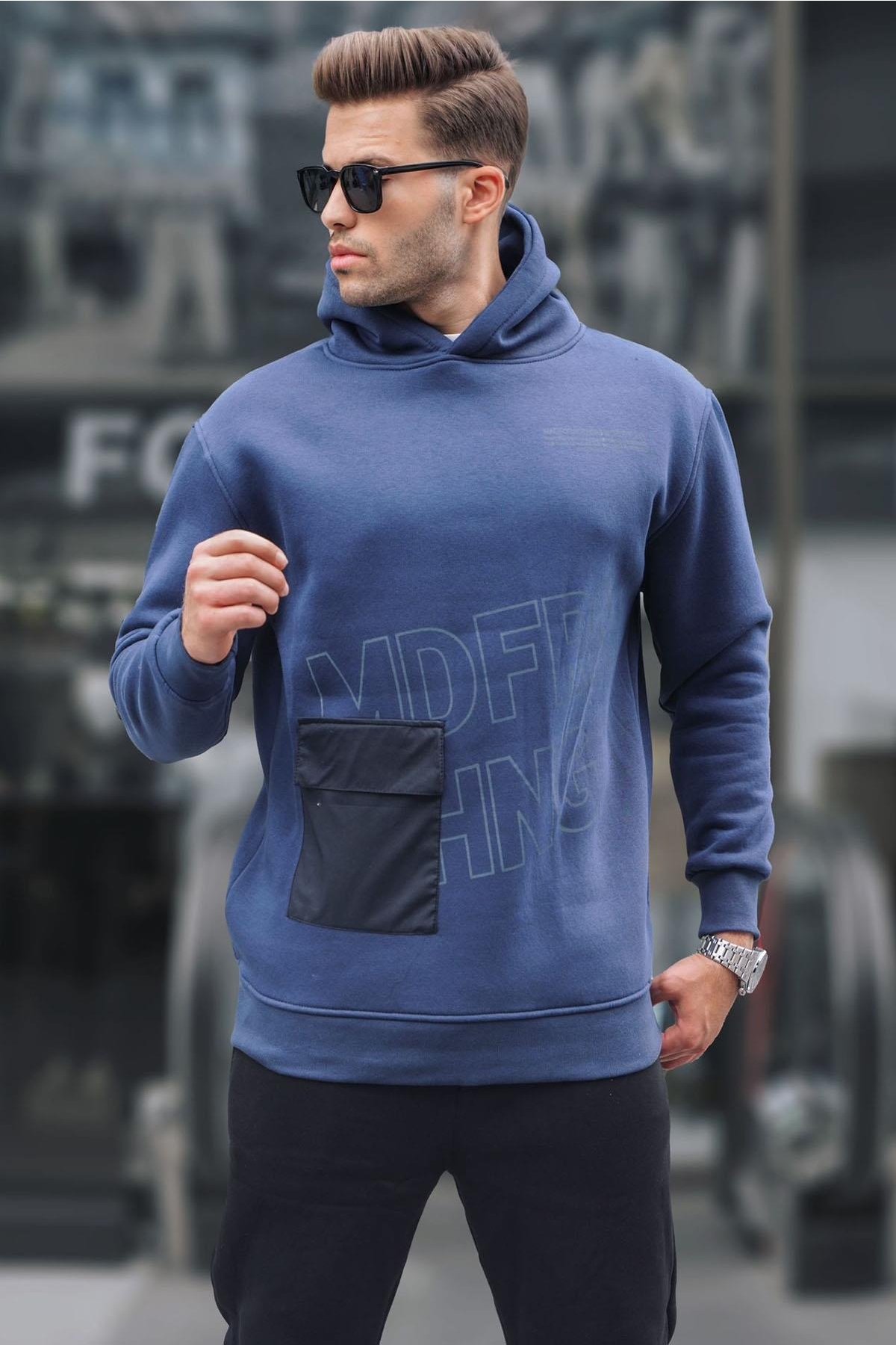 Lacivert Baskılı Kapüşonlu Sweatshirt 6148