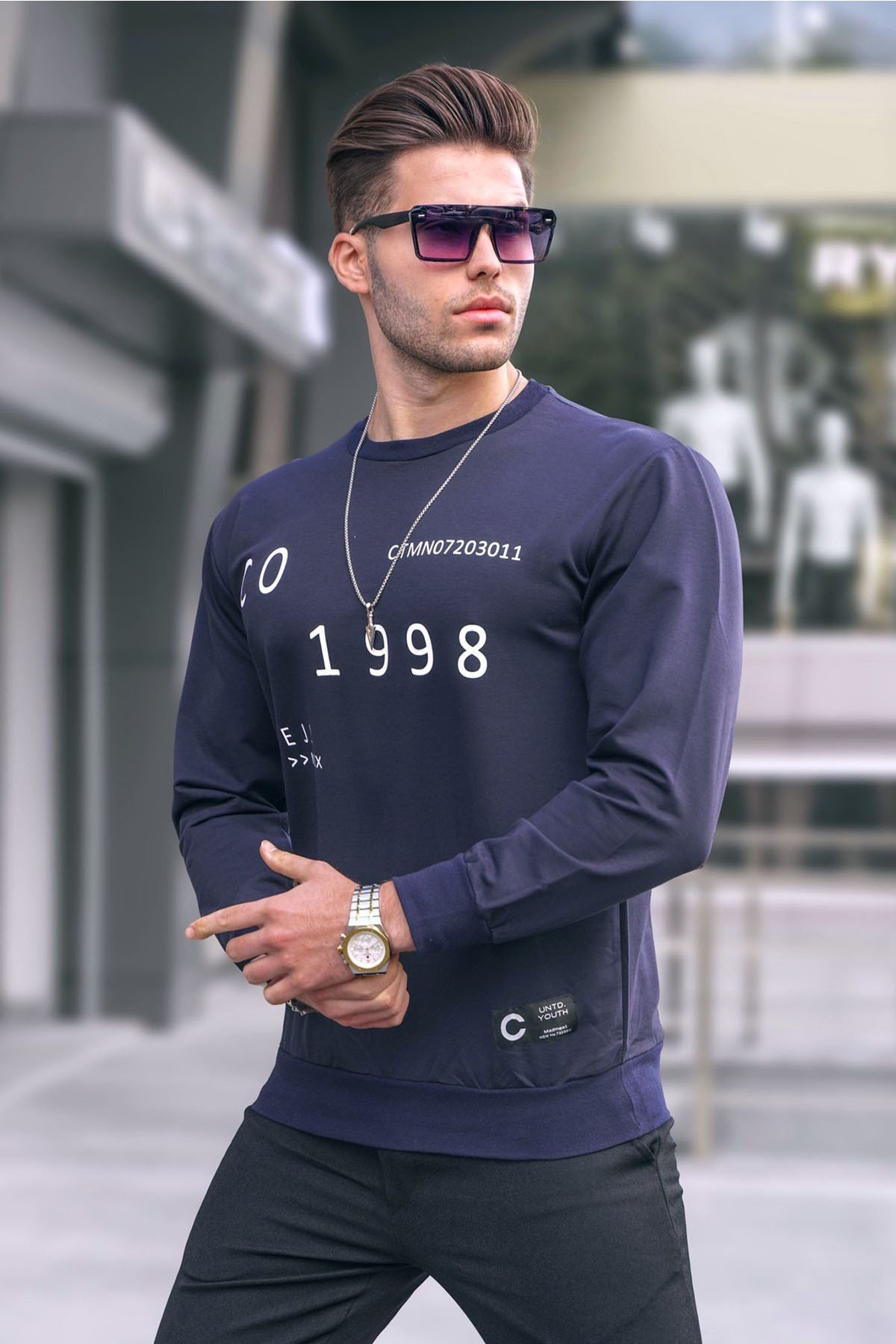 Lacivert Baskılı Erkek Sweatshirt 2199