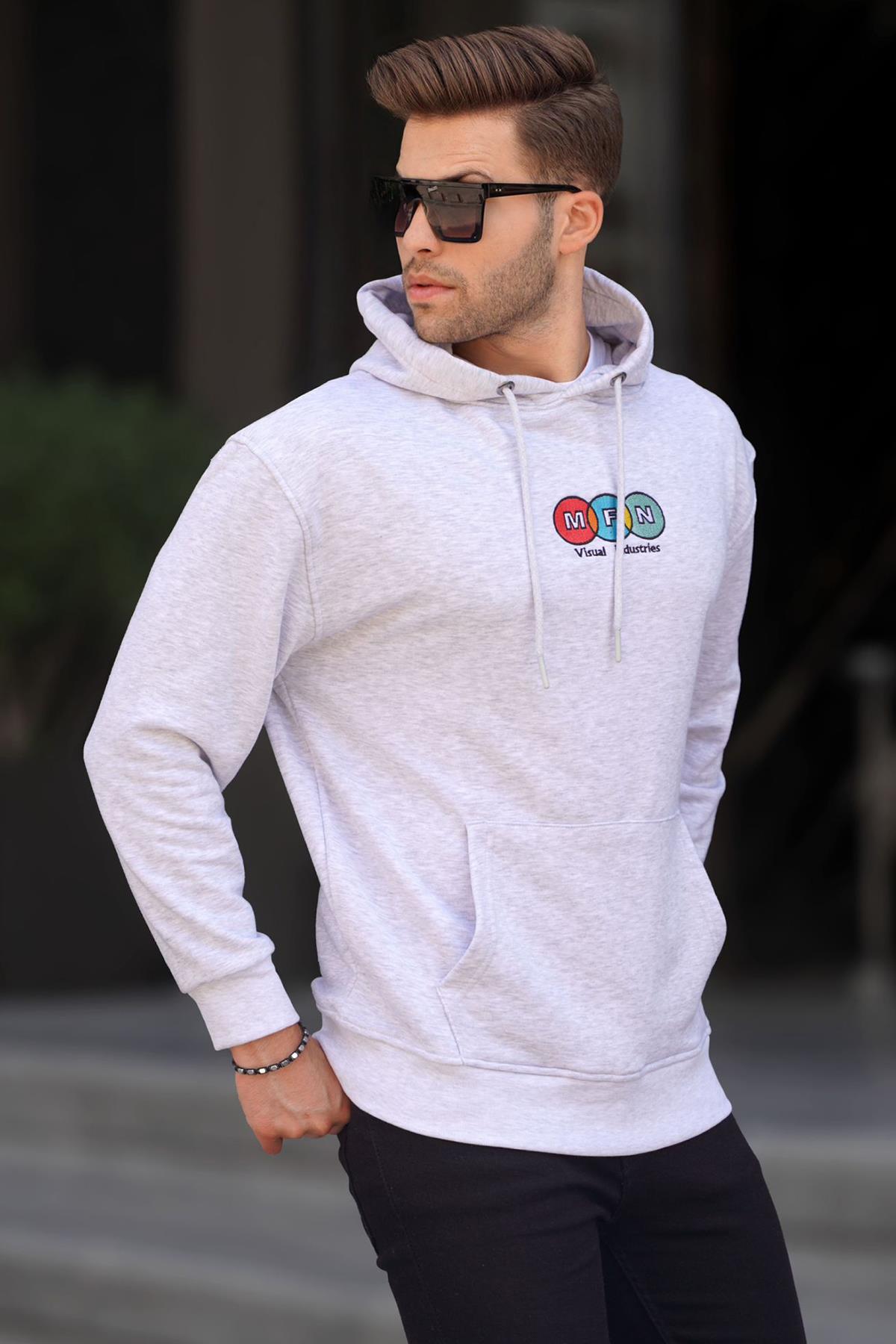 Karmelanj Kapüşonlu Nakışlı Erkek Sweatshirt 6145