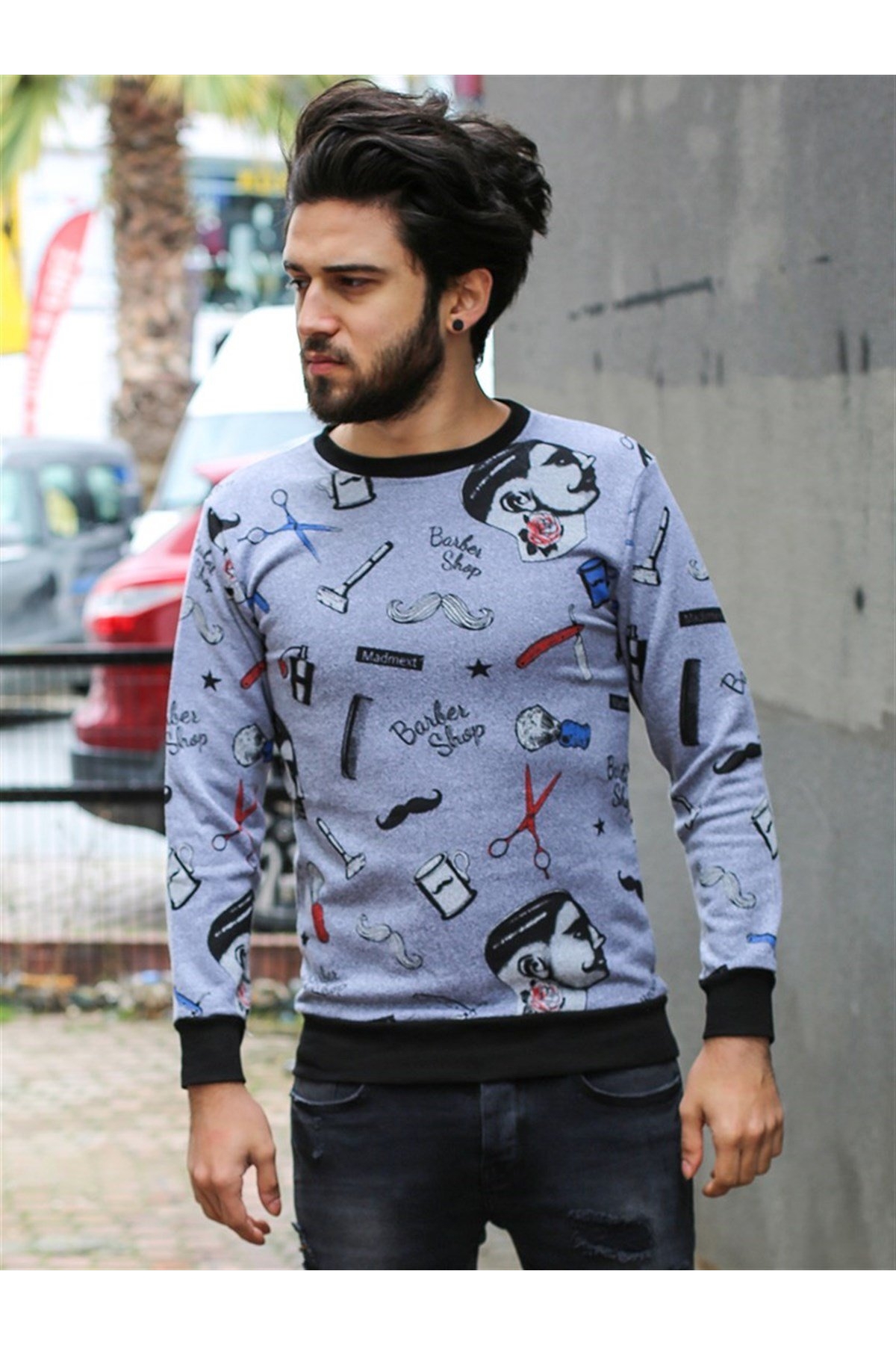 Gri  Baskılı Sweatshirt -  Uzun Kollu 1738