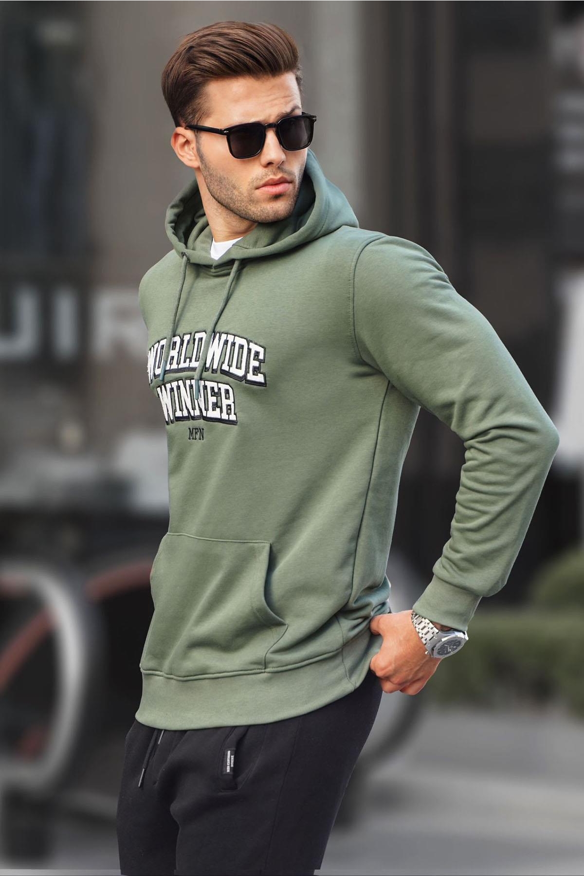 Haki Yeşil Baskılı Kapüşonlu Sweatshirt 6149