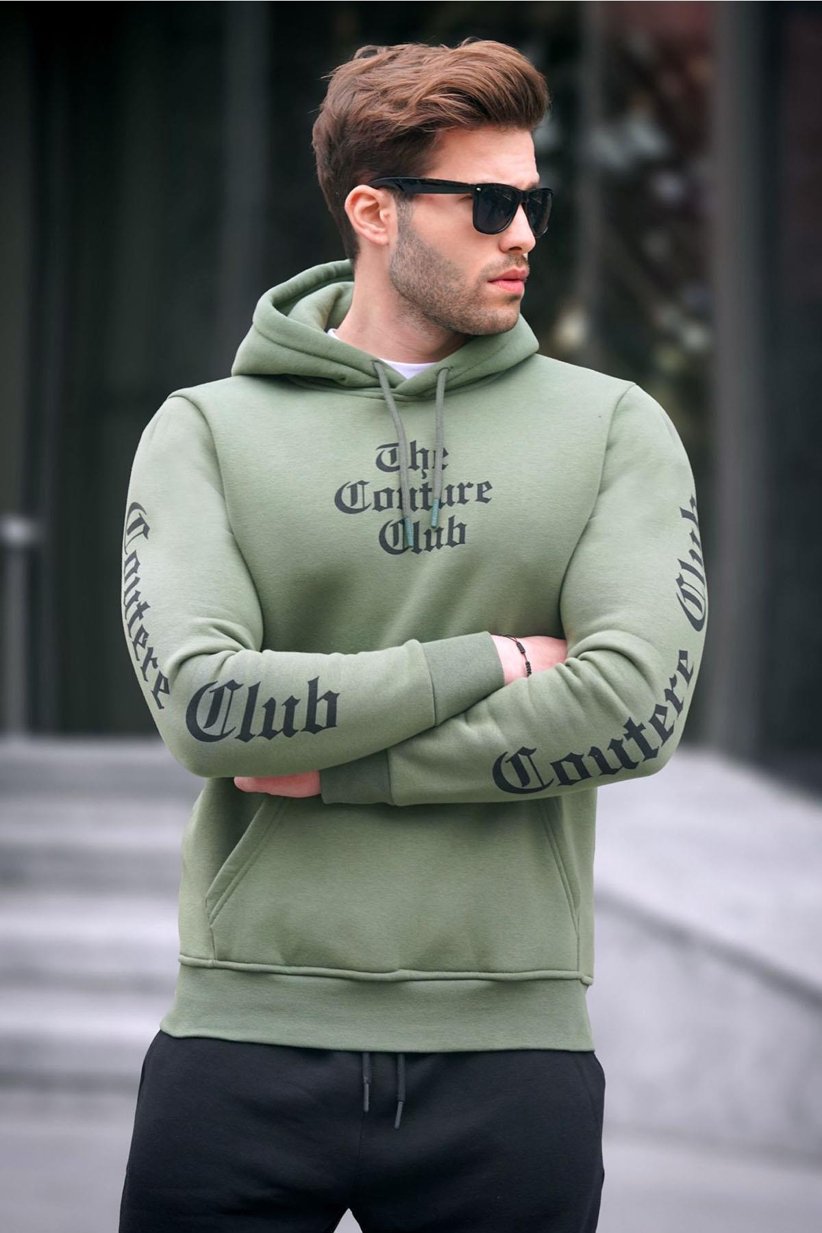 Haki Baskılı Kapşonlu Sweatshirt 2877