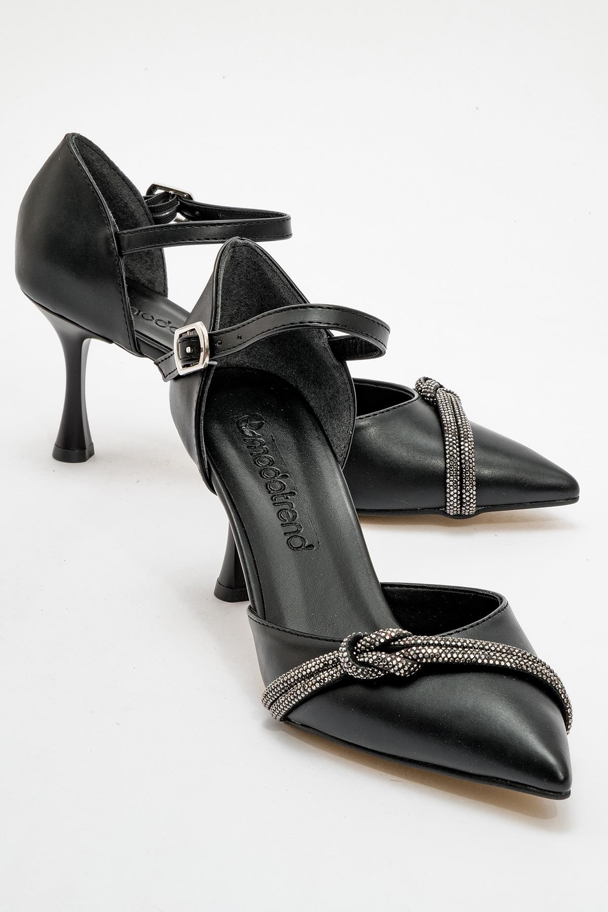 Kadın Taşlı Topuklu Ayakkabı SİYAH CİLT - Görsel 3