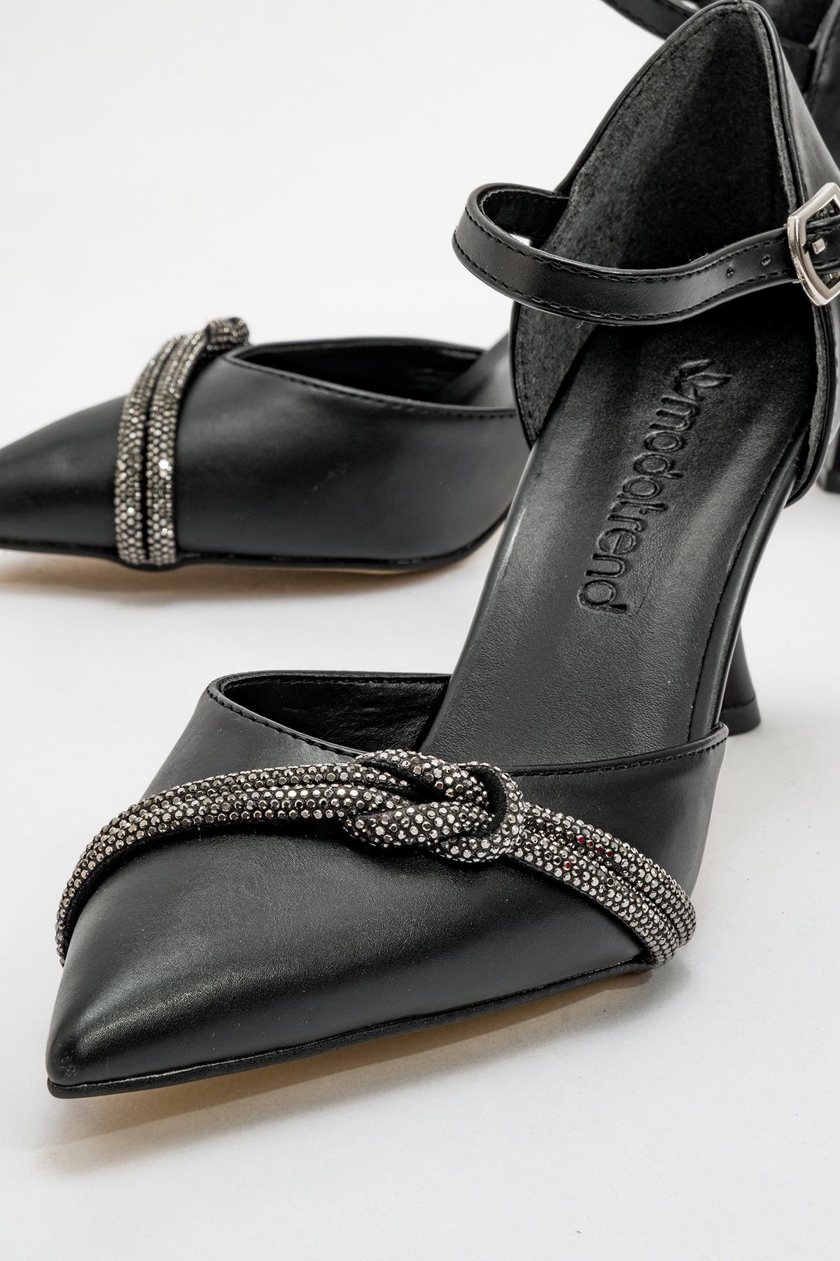 Kadın Taşlı Topuklu Ayakkabı SİYAH CİLT - Görsel 4