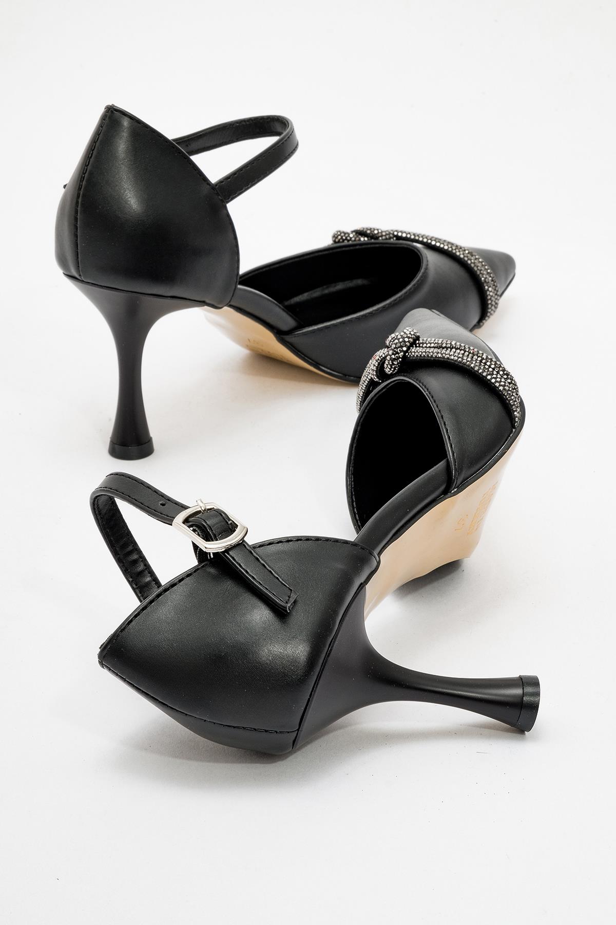 Kadın Taşlı Topuklu Ayakkabı SİYAH CİLT - Görsel 5