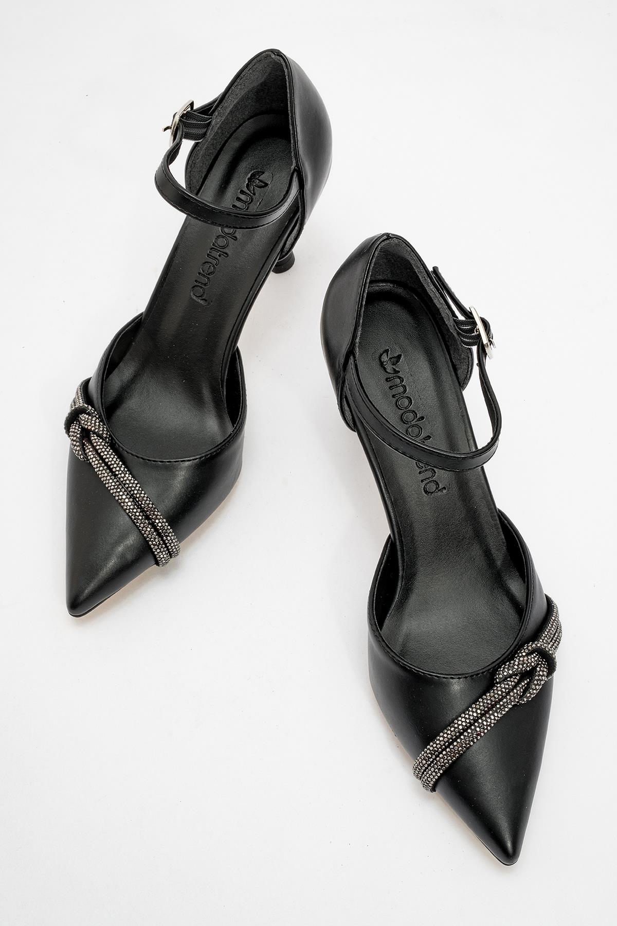 Kadın Taşlı Topuklu Ayakkabı SİYAH CİLT - Görsel 6
