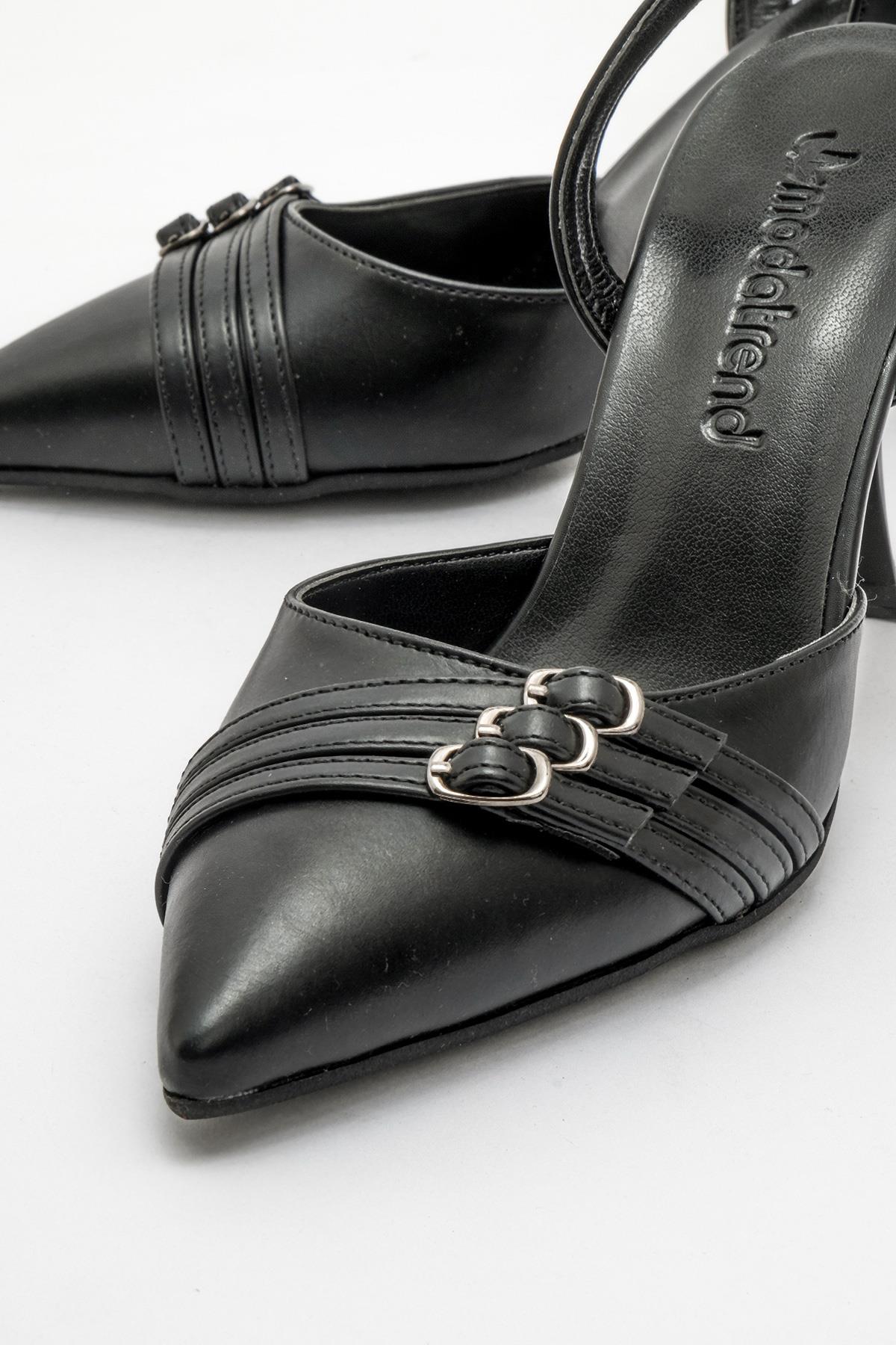 Kadın 3 Tokalı Topuklu Ayakkabı SİYAH CİLT - Görsel 4