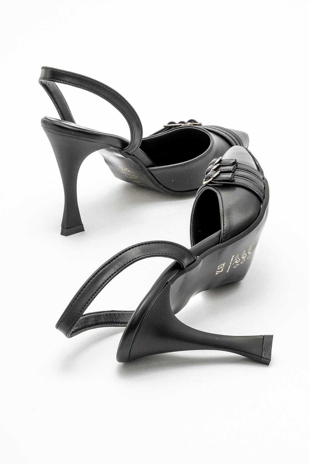 Kadın 3 Tokalı Topuklu Ayakkabı SİYAH CİLT - Görsel 5