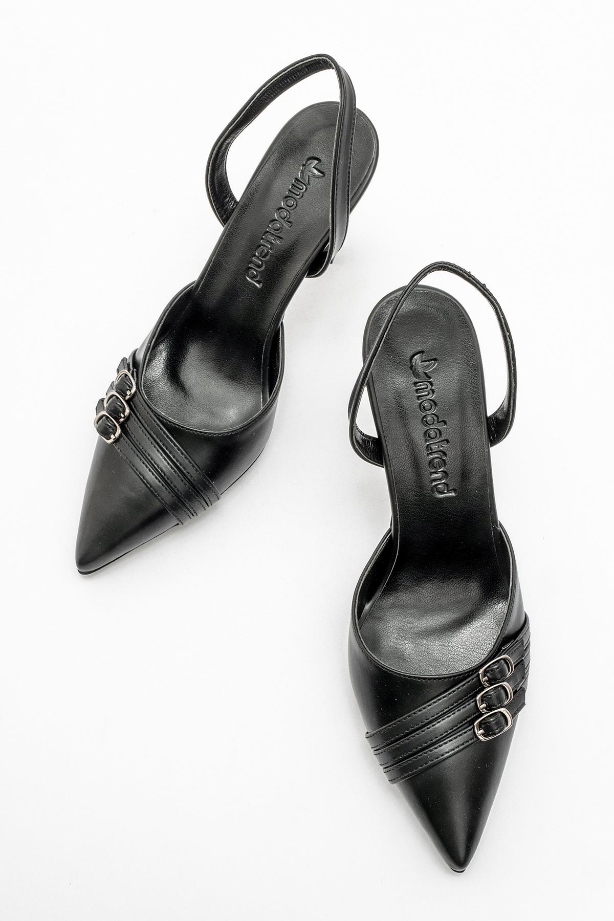 Kadın 3 Tokalı Topuklu Ayakkabı SİYAH CİLT - Görsel 6