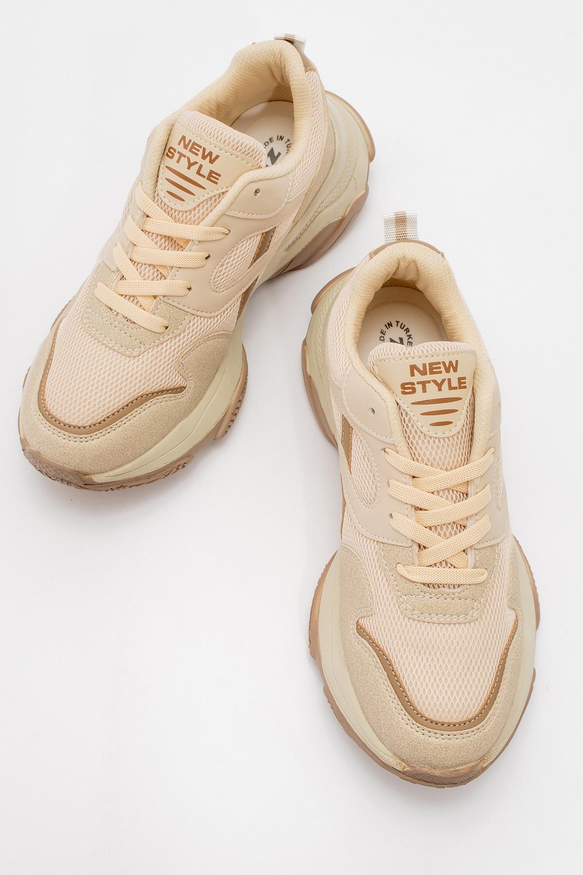 Bağcıklı Kadın Spor Ayakkabı EKRU KAHVE - Görsel 6
