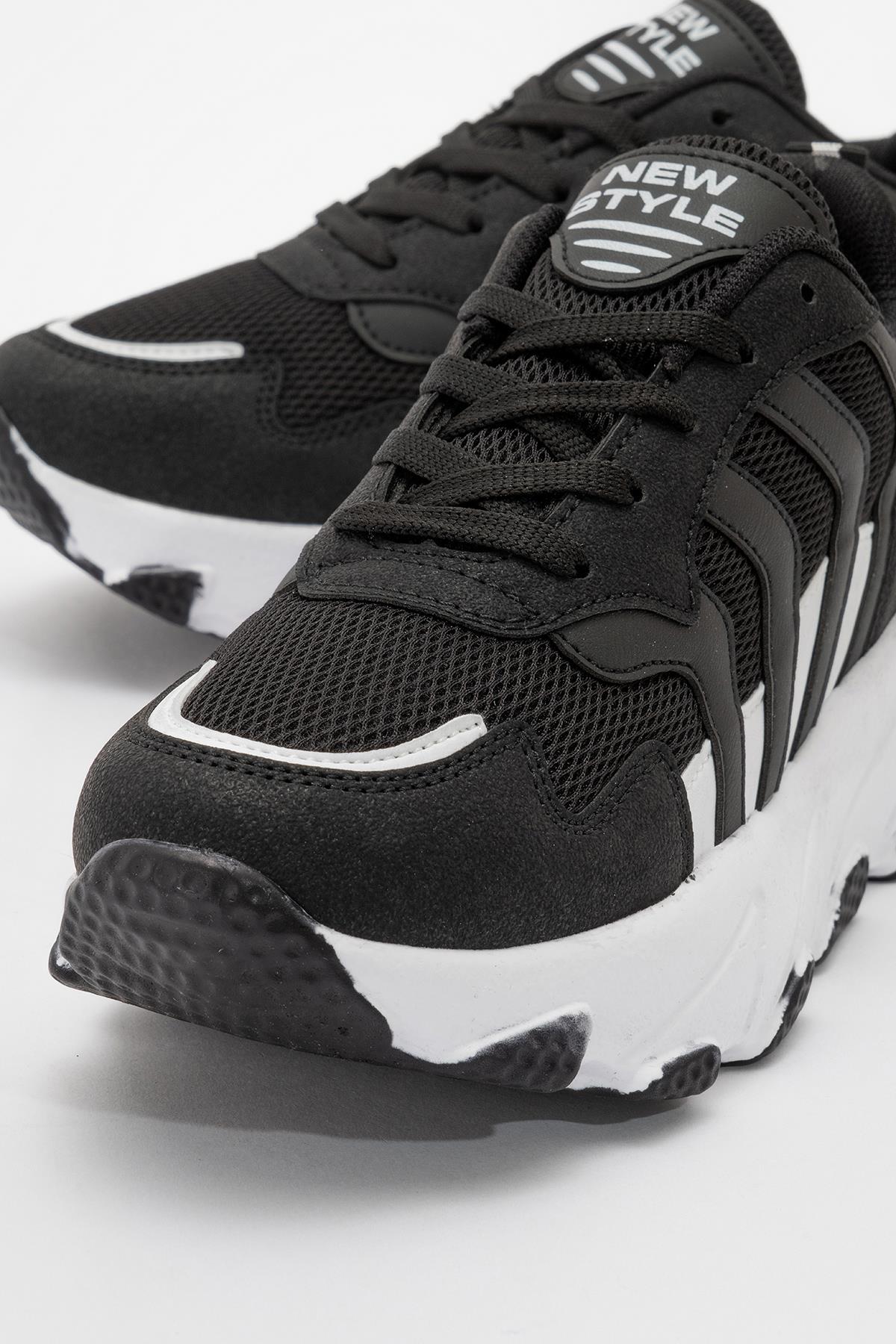 Bağcıklı Kadın Spor Ayakkabı SİYAH BEYAZ - Görsel 4