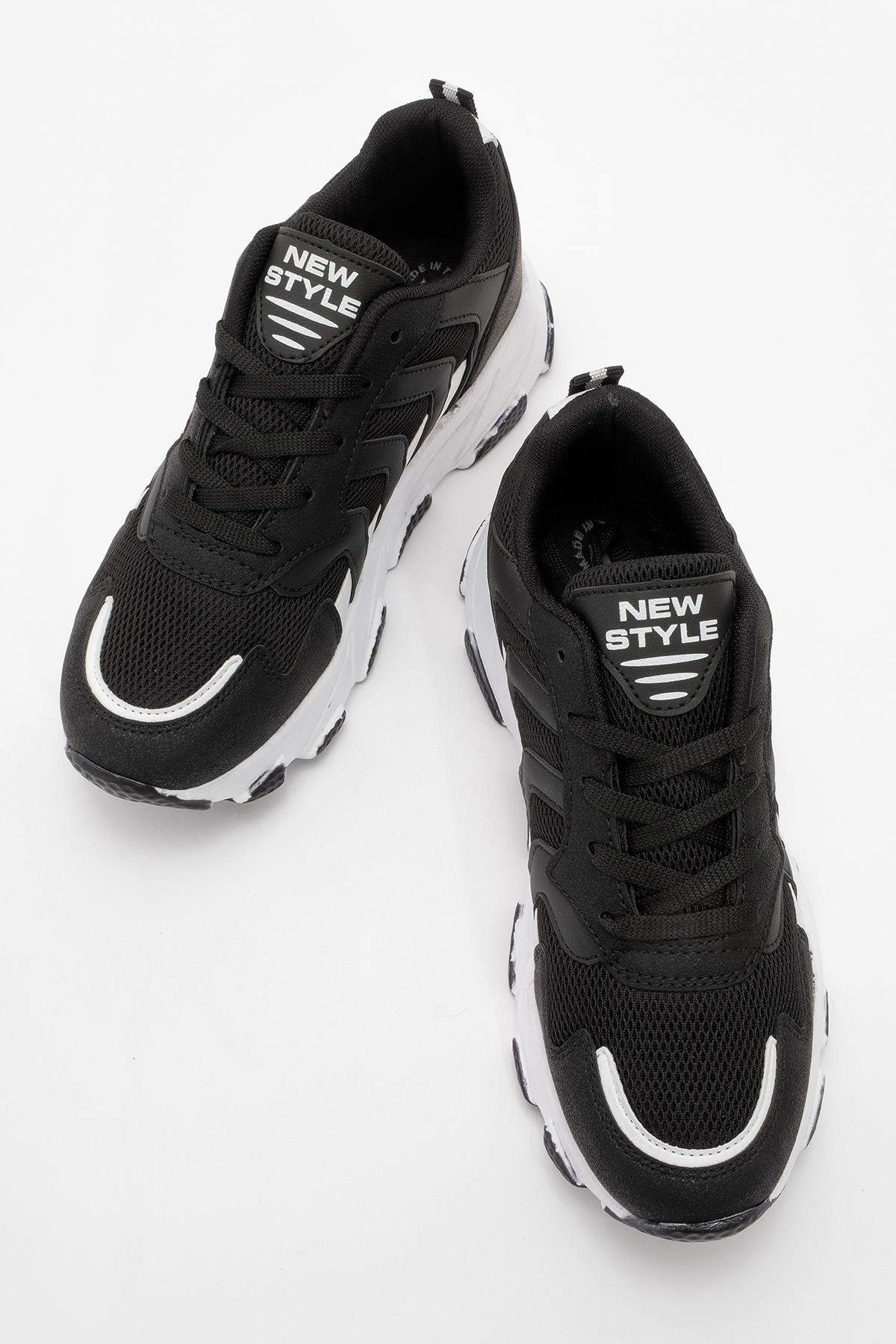 Bağcıklı Kadın Spor Ayakkabı SİYAH BEYAZ - Görsel 6