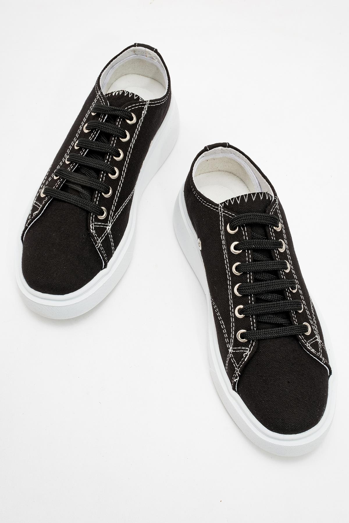 Keten Kadın Spor Ayakkabı SİYAH BEYAZ - Görsel 6