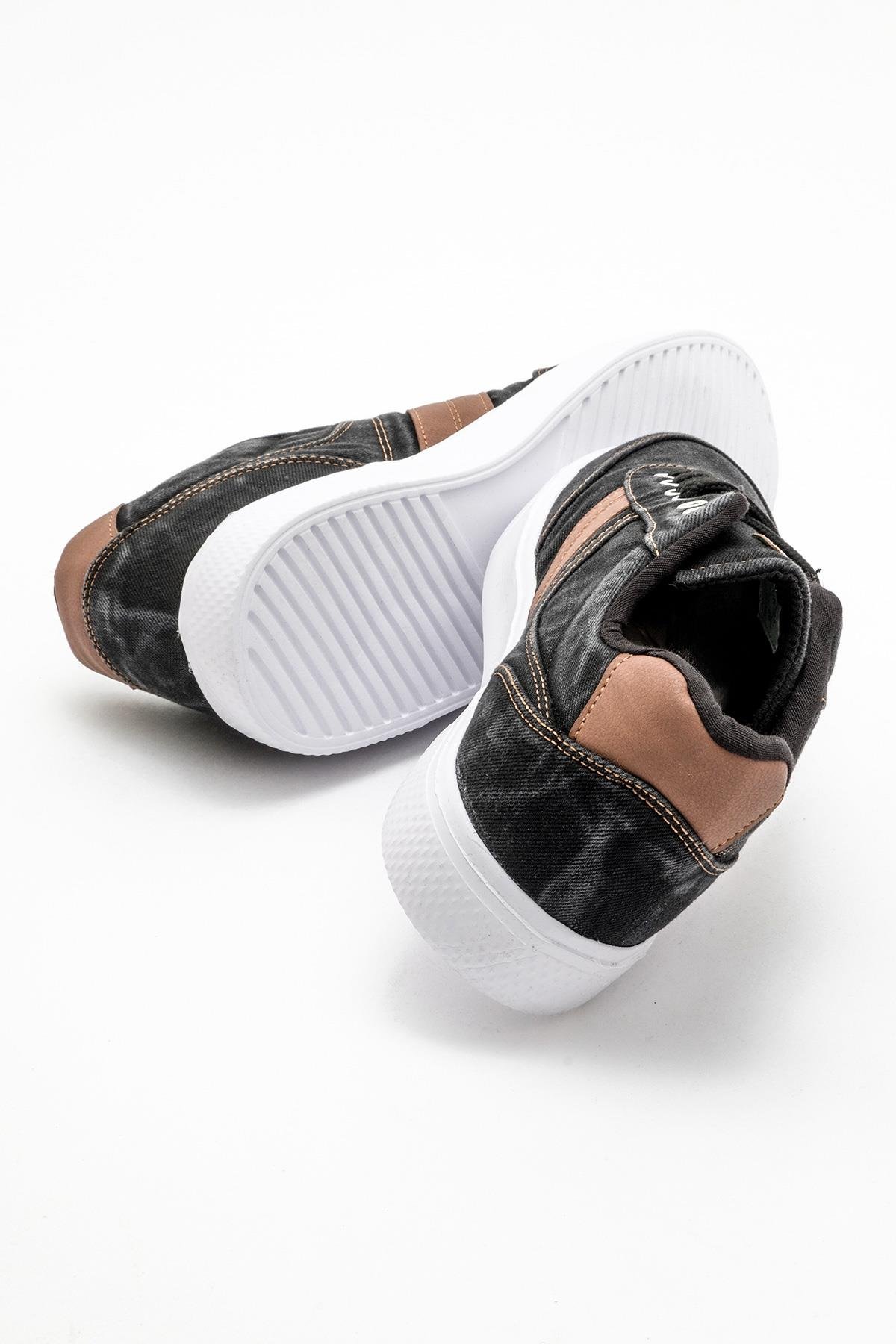 Erkek Bağcıklı Kot Spor Ayakkabı SİYAH BEYAZ - Görsel 5