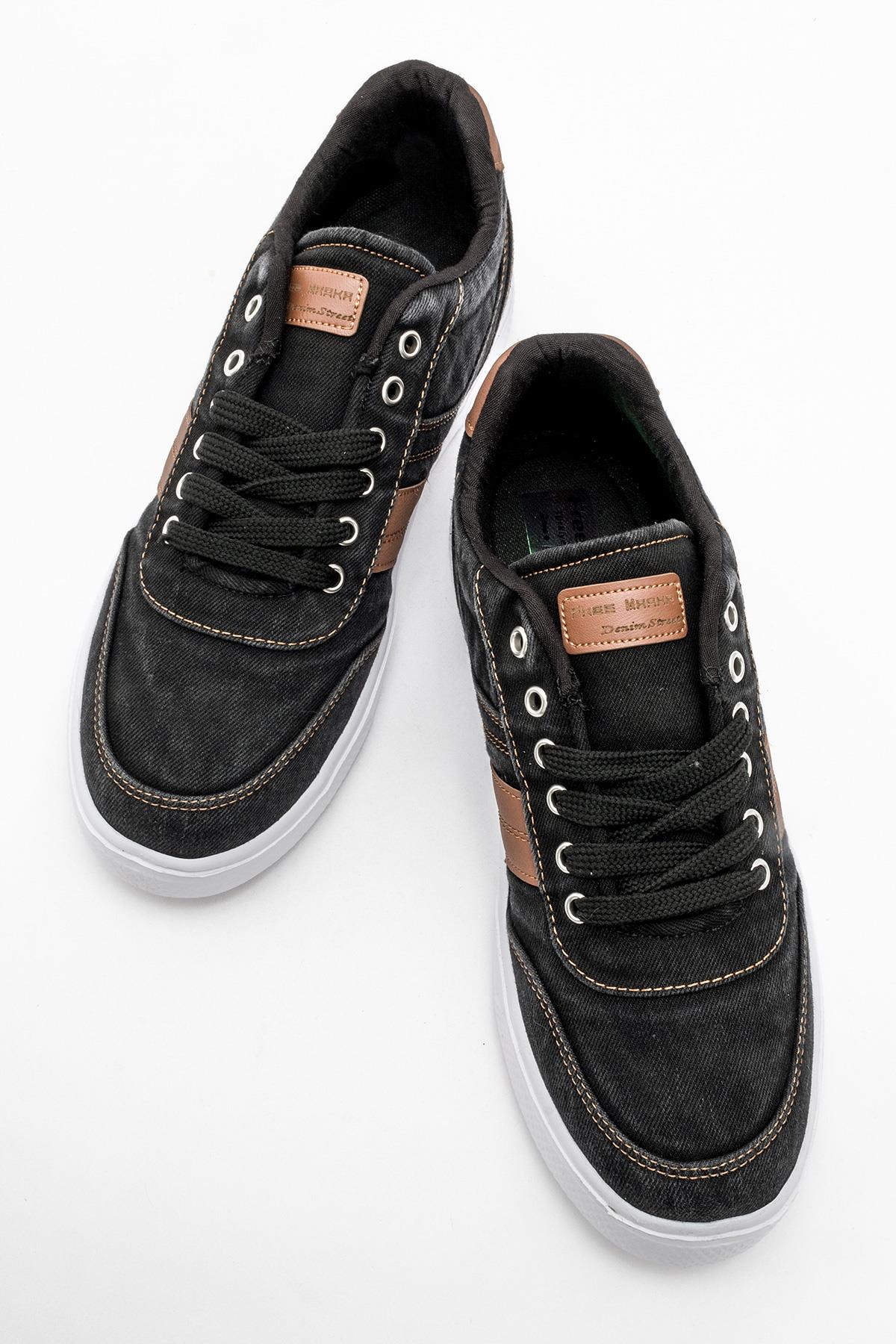 Erkek Bağcıklı Kot Spor Ayakkabı SİYAH BEYAZ - Görsel 6