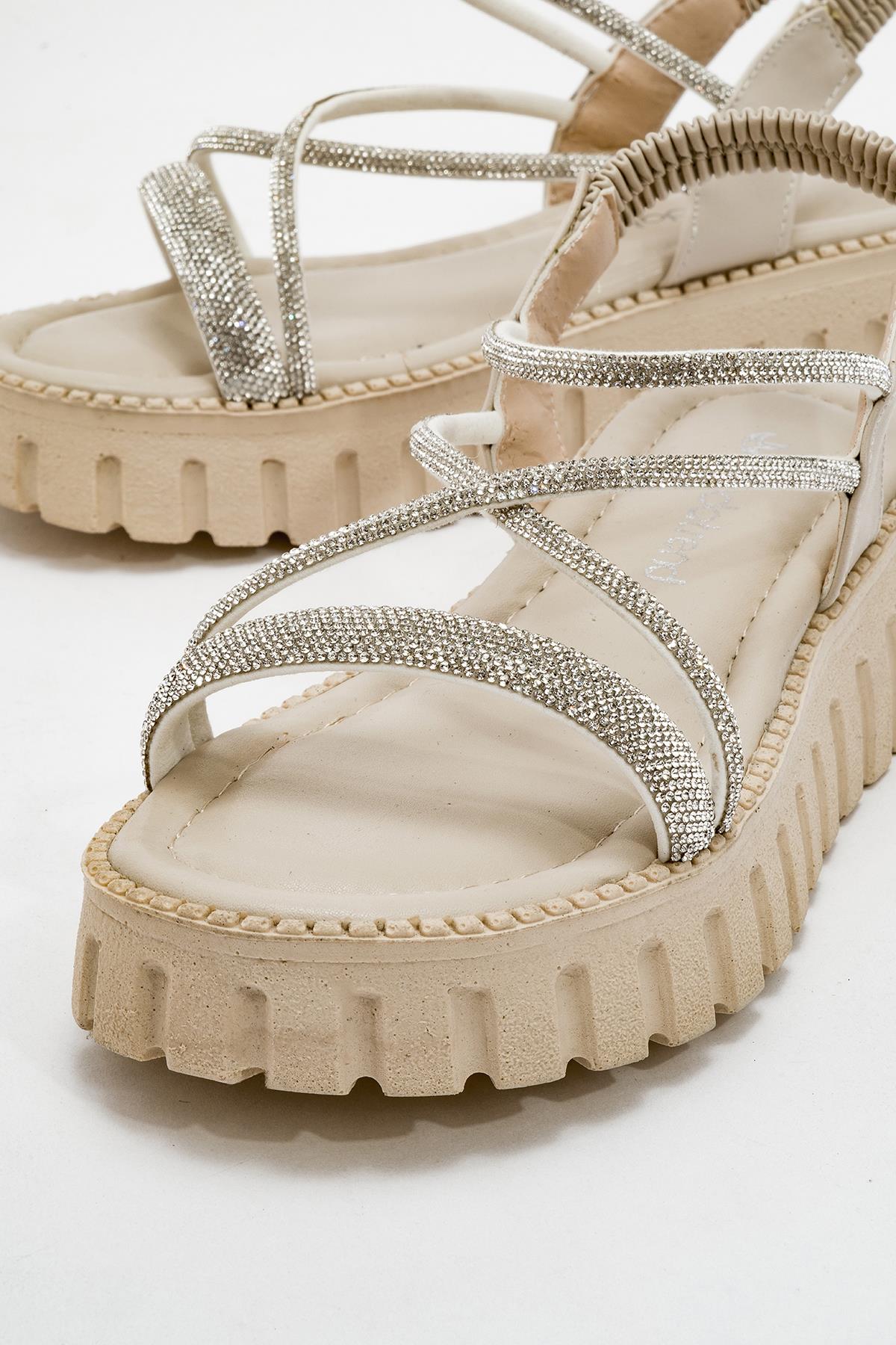 Kadın Taşlı Sandalet TEN - Görsel 4