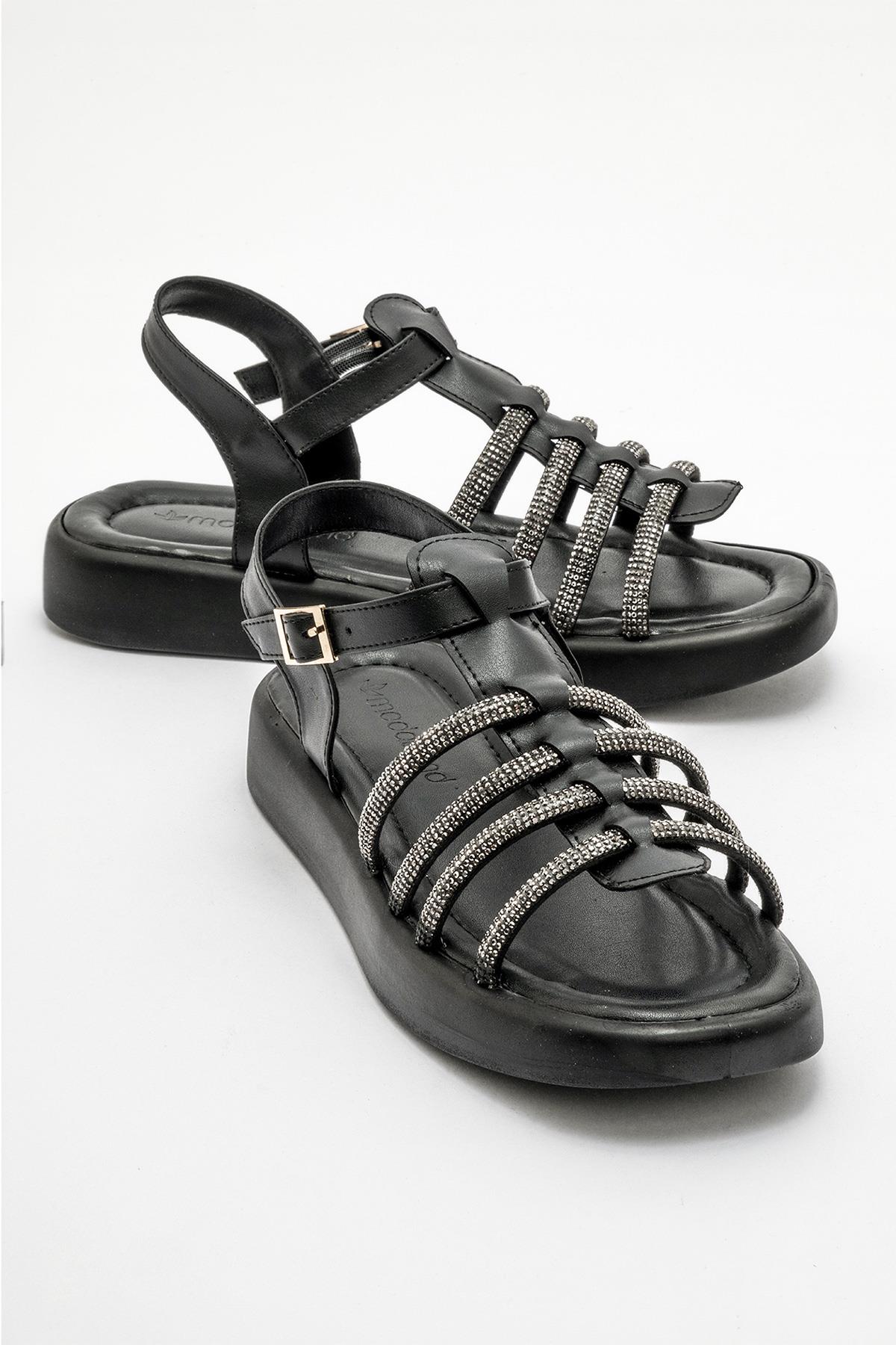 2 Bantlı Taşlı Kadın Düz Terlik SİYAH - Görsel 3