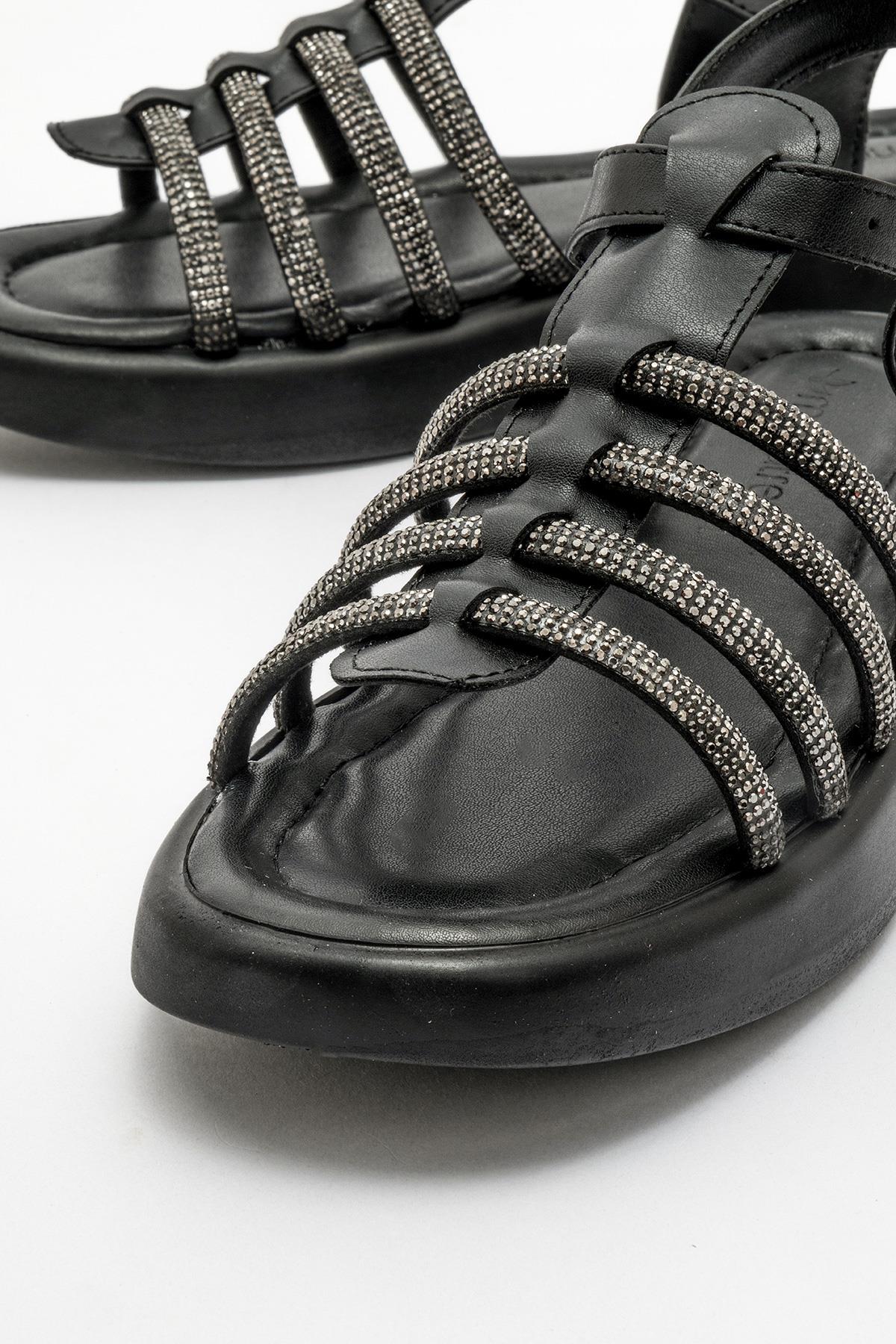 2 Bantlı Taşlı Kadın Düz Terlik SİYAH - Görsel 4