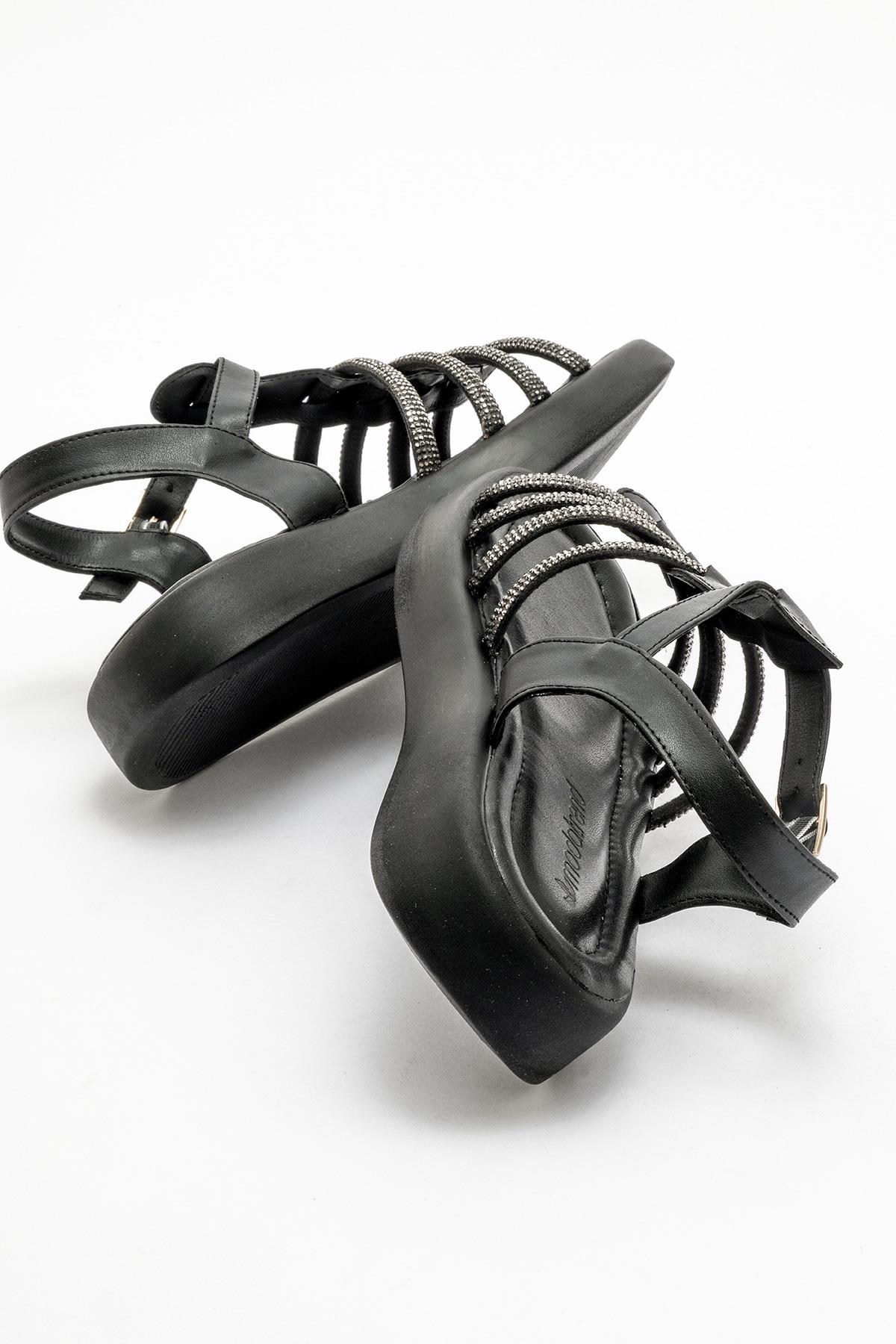 2 Bantlı Taşlı Kadın Düz Terlik SİYAH - Görsel 5
