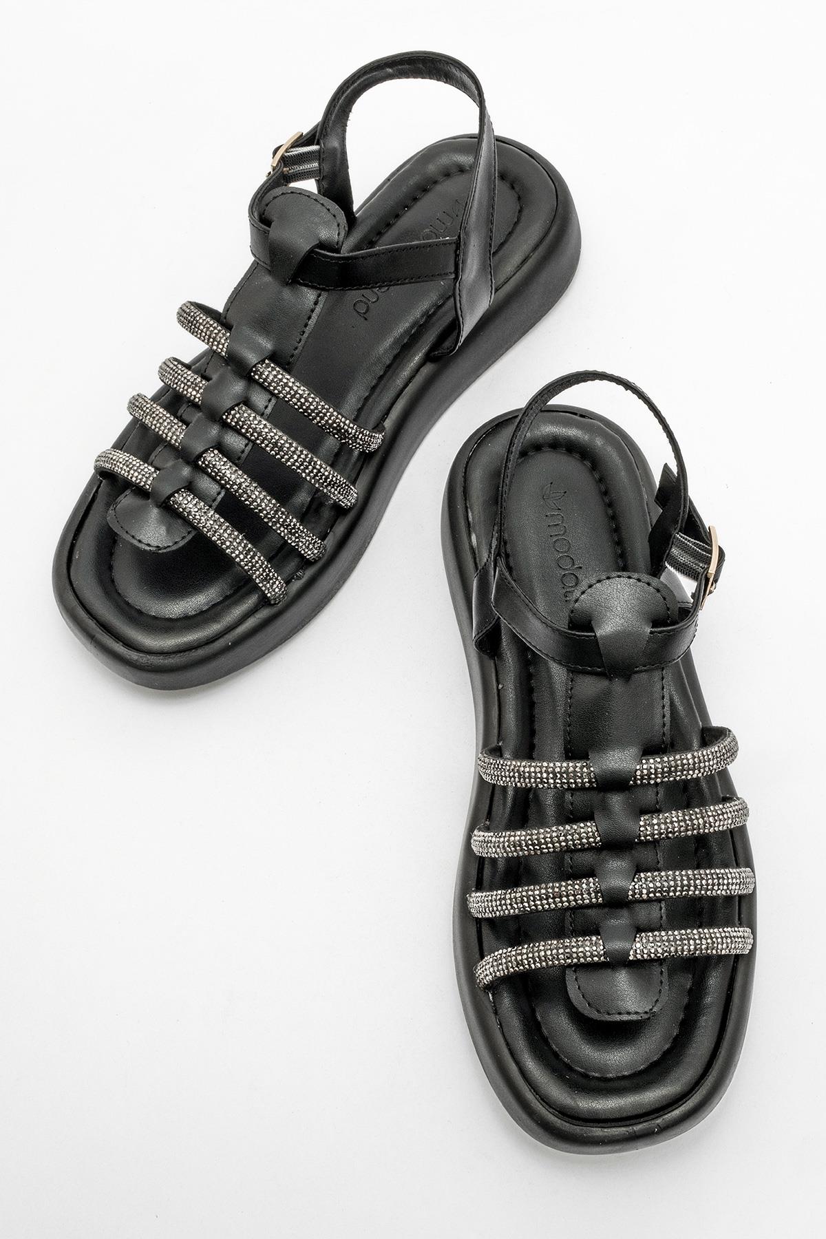 2 Bantlı Taşlı Kadın Düz Terlik SİYAH - Görsel 6