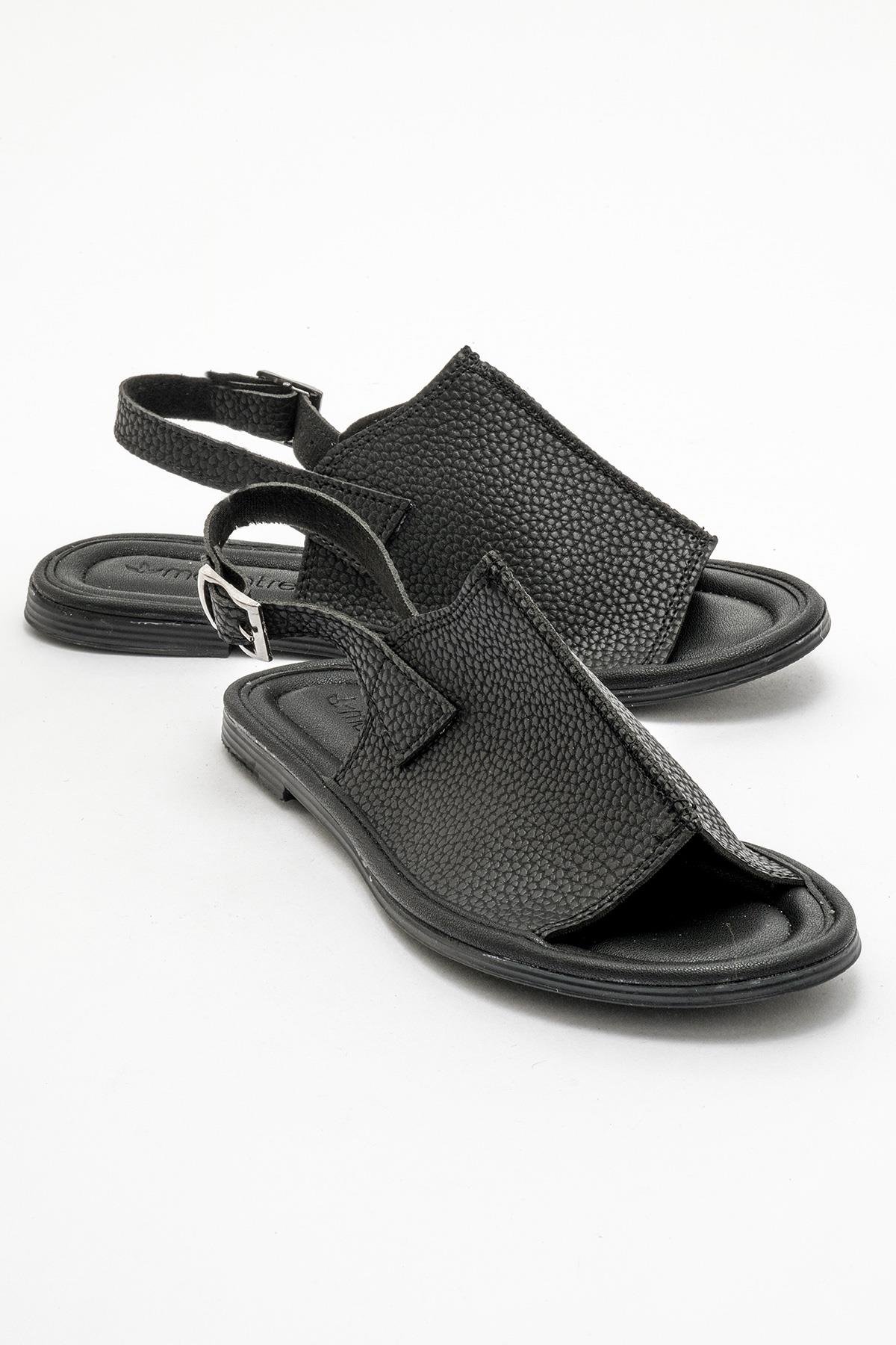 Kadın Geçmeli Düz Sandalet SİYAH CİLT - Görsel 3