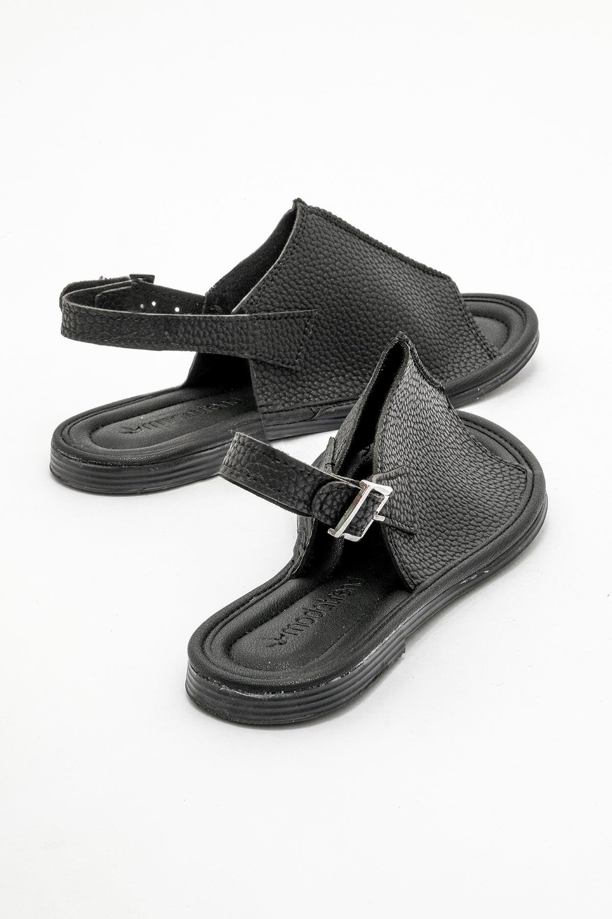 Kadın Geçmeli Düz Sandalet SİYAH CİLT - Görsel 5