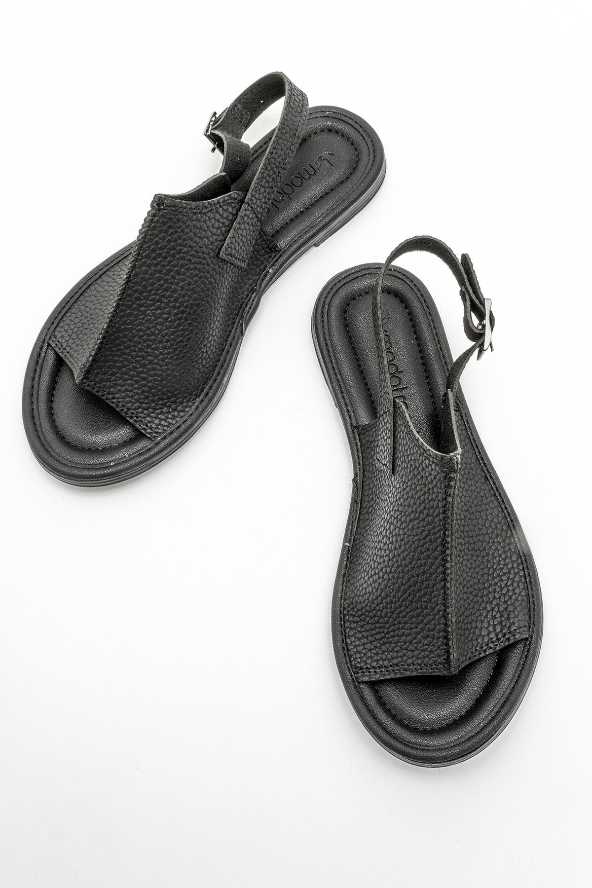 Kadın Geçmeli Düz Sandalet SİYAH CİLT - Görsel 6