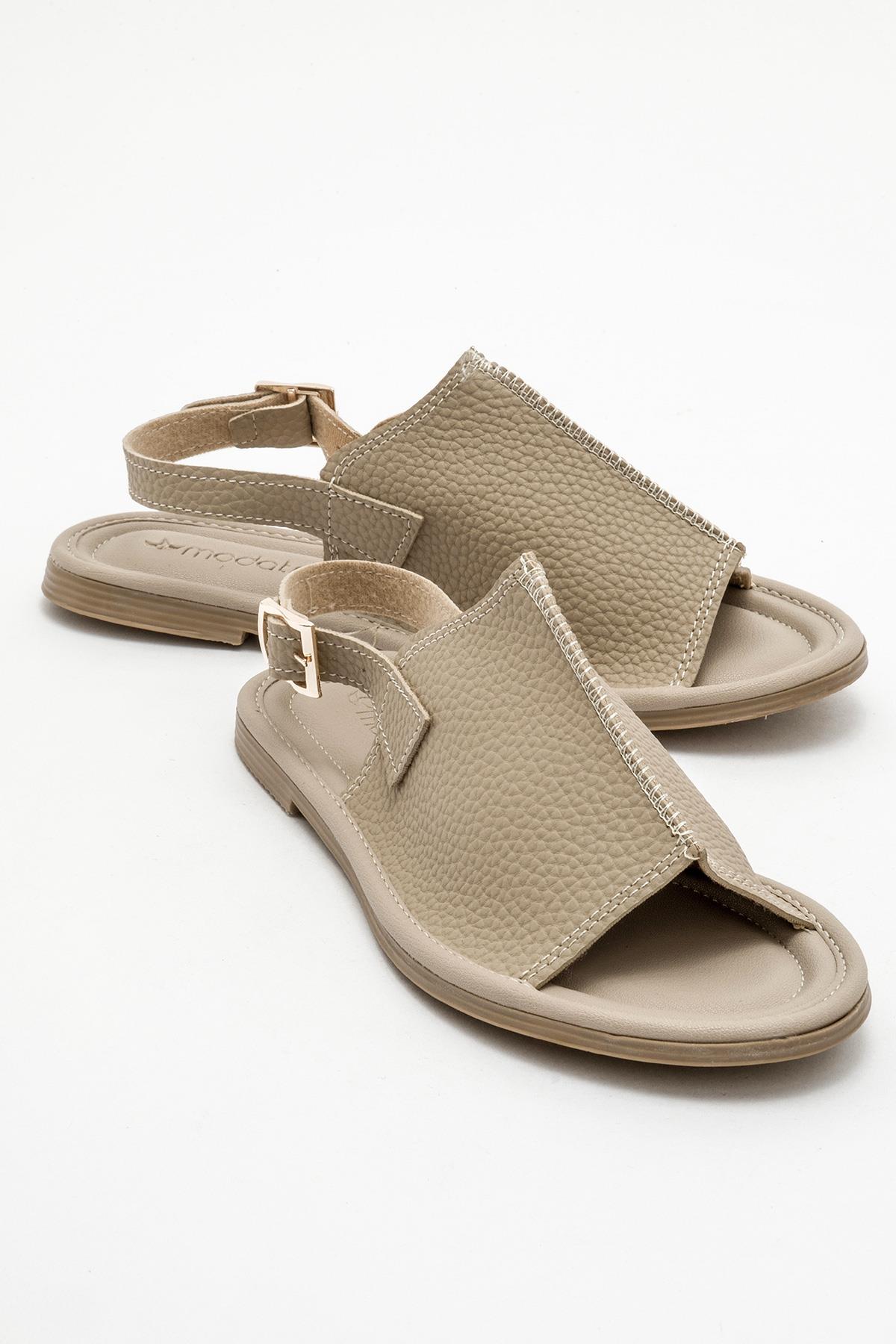 Kadın Geçmeli Düz Sandalet BEJ CİLT - Görsel 3