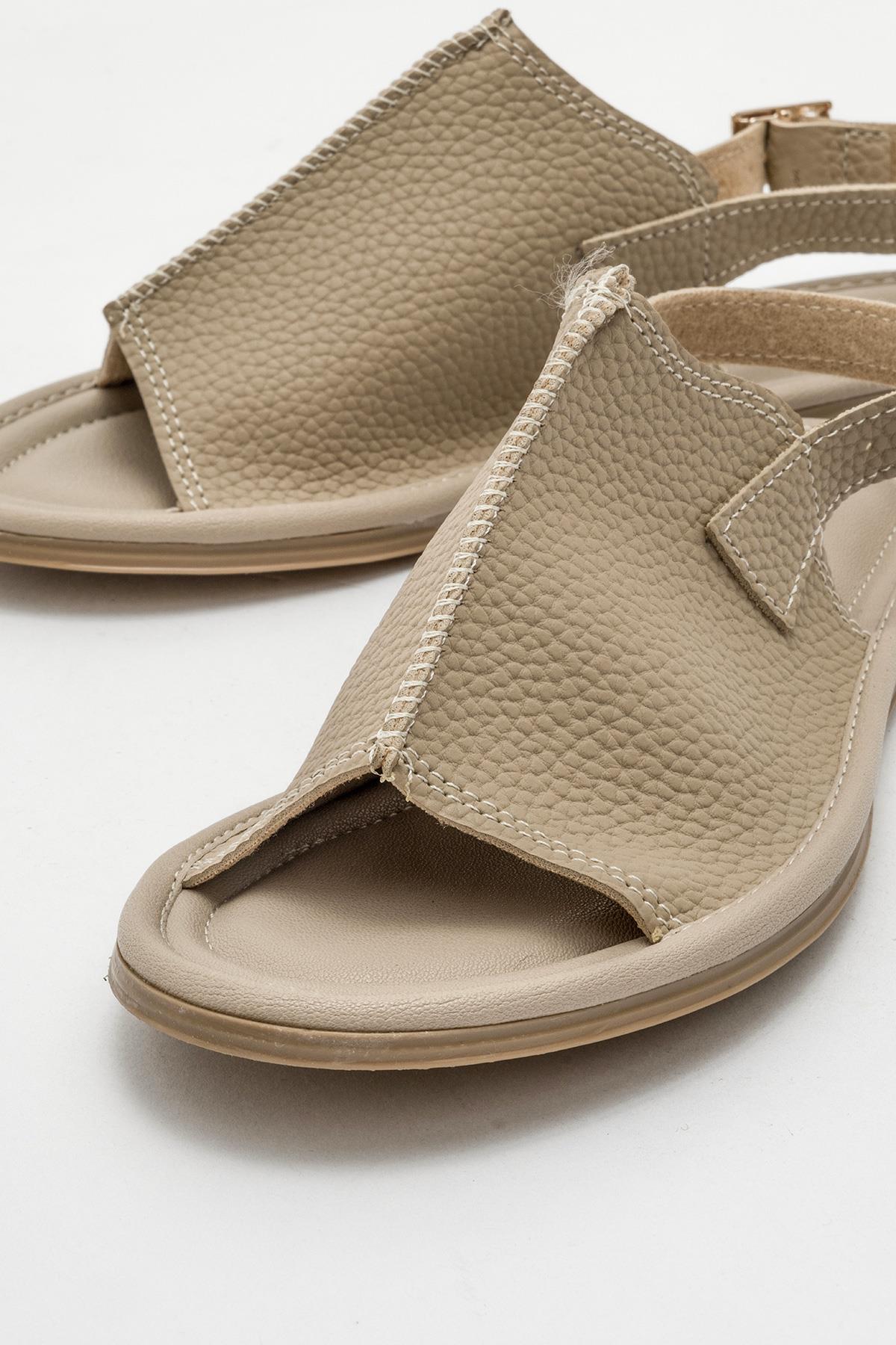 Kadın Geçmeli Düz Sandalet BEJ CİLT - Görsel 4