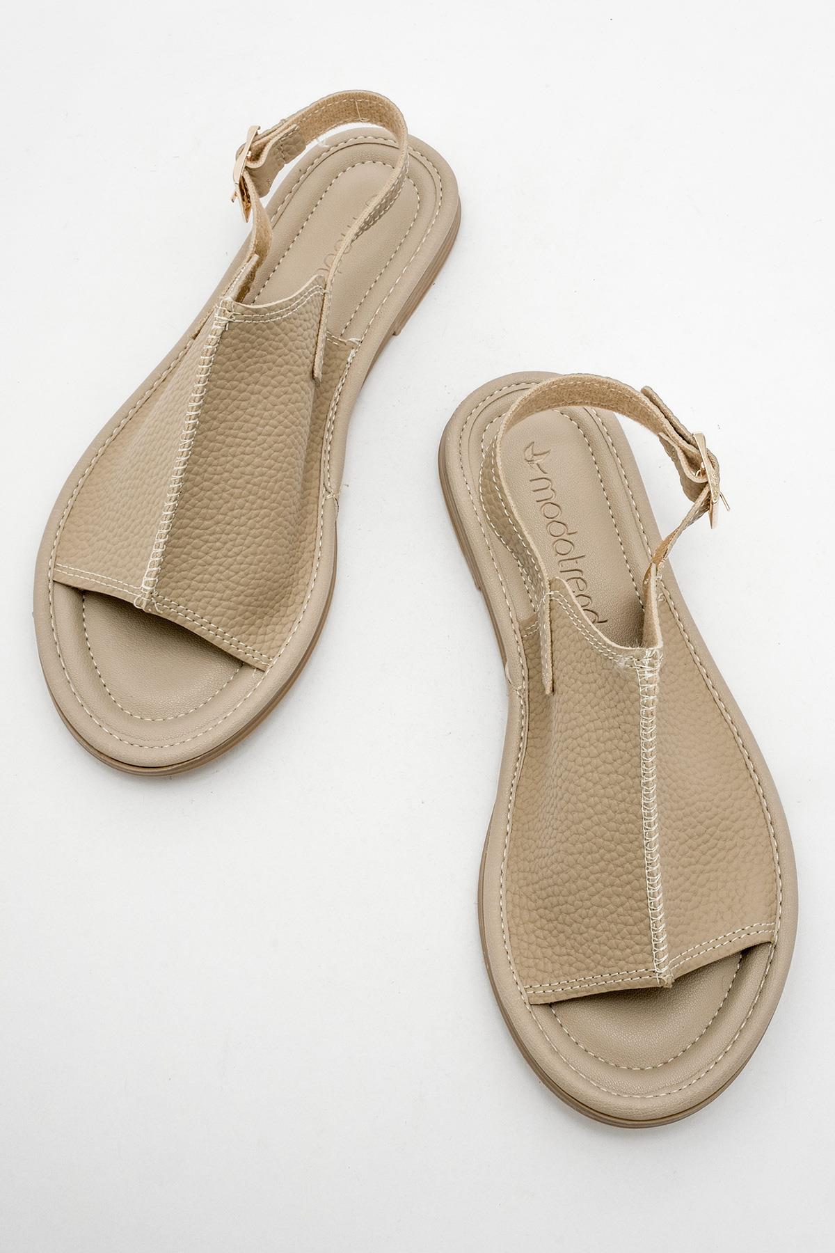 Kadın Geçmeli Düz Sandalet BEJ CİLT - Görsel 6