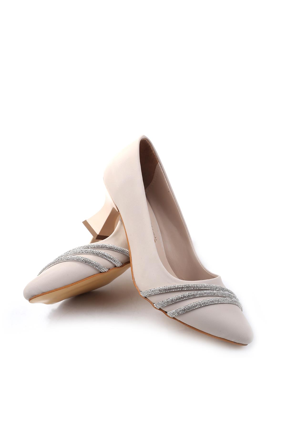 3921 Kadın 6 cm Topuklu Taşlı &amp; Cilt Ayakkabı - Görsel 5