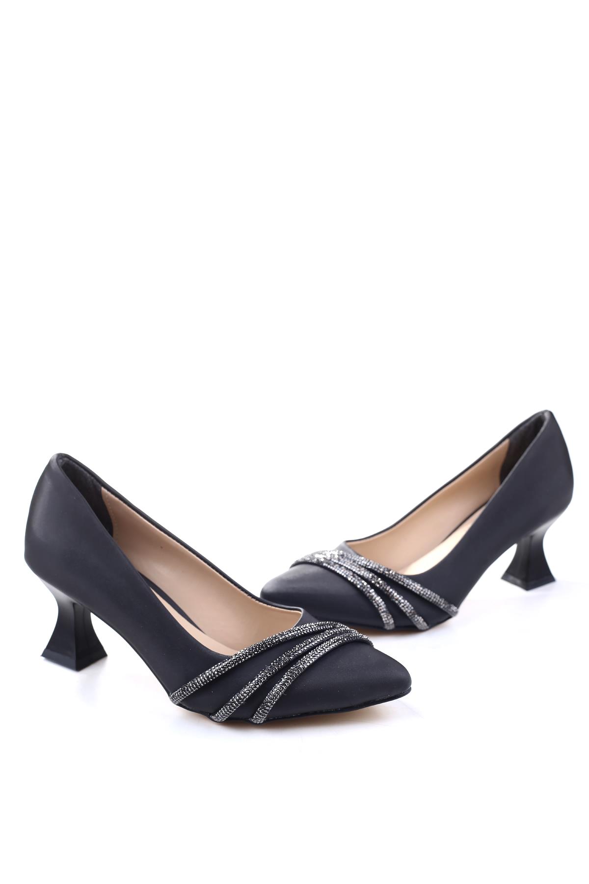 3921 Kadın 6 cm Topuklu Taşlı &amp; Cilt Ayakkabı - Görsel 2