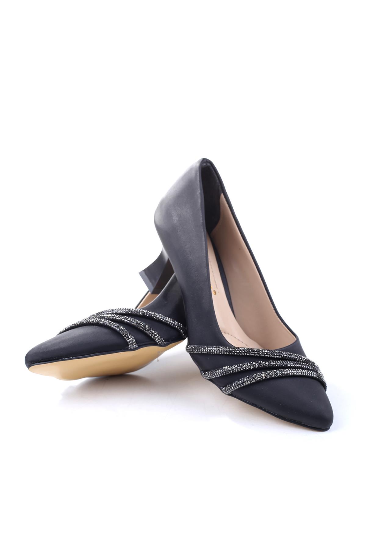 3921 Kadın 6 cm Topuklu Taşlı &amp; Cilt Ayakkabı - Görsel 5