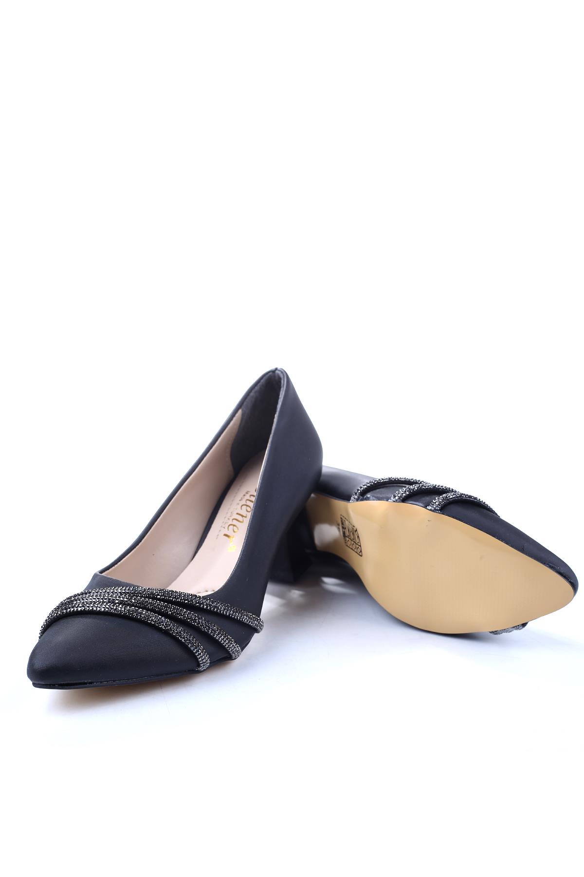 3921 Kadın 6 cm Topuklu Taşlı &amp; Cilt Ayakkabı - Görsel 6