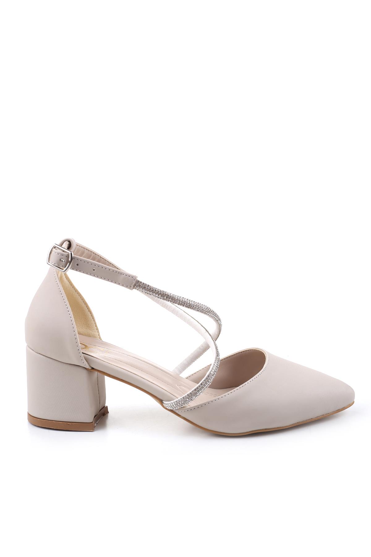 3909 Kadın Taş Detaylı 5,5 Cm Topuklu Saten Ayakkabı - Görsel 2